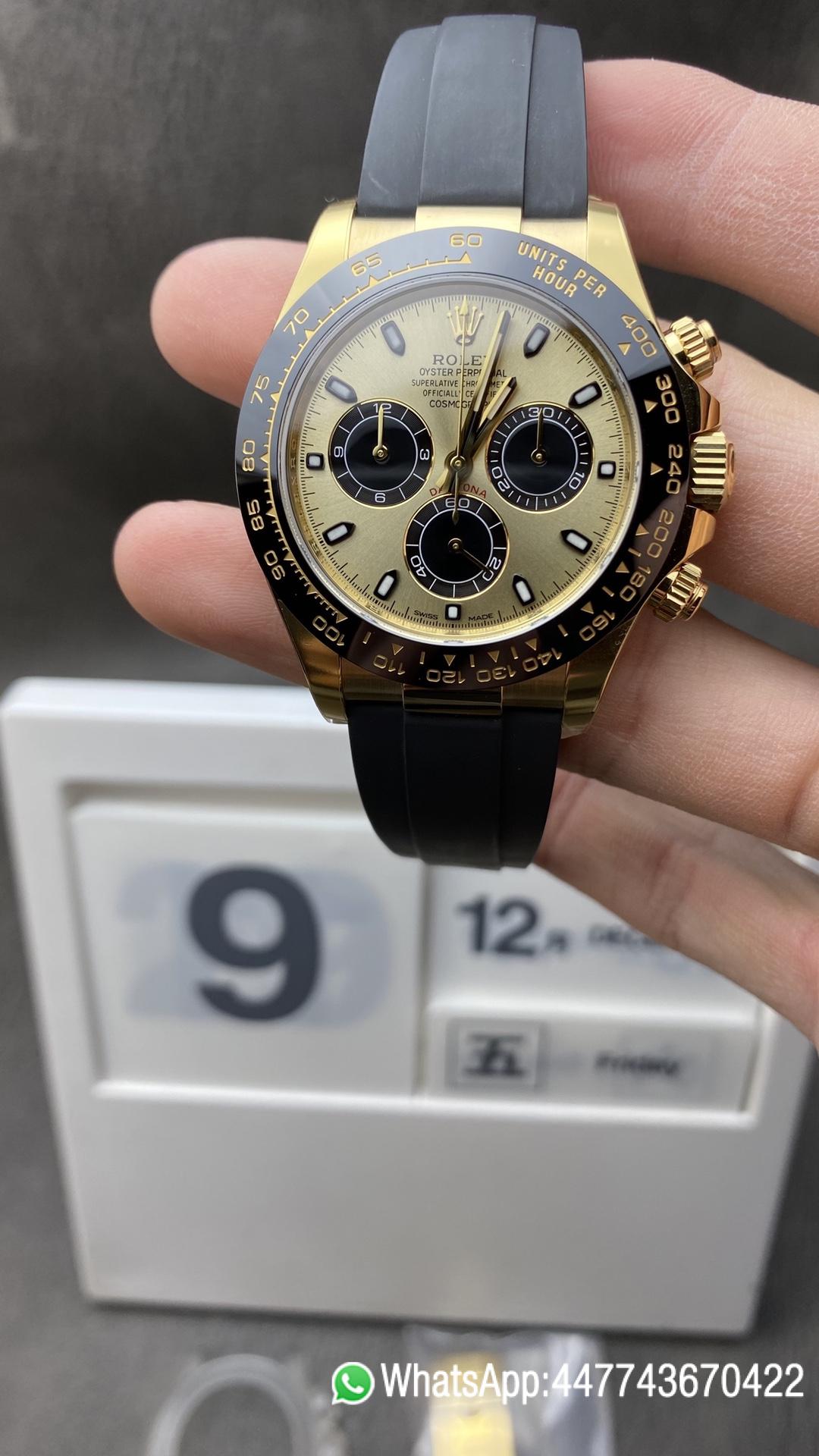 China Victory Factory Daytona 116518 SuperCloen Watch Yellow Gold Case Yellow Dial Black Sub Dial on Oysterflex Rubber Strap SA4130 V2 China Clean Factory Daytona 116518 SuperCloen Watch Yellow Gold Case Yellow Dial Black Sub Dial on Oysterflex Rubber Strap SA4130 V2