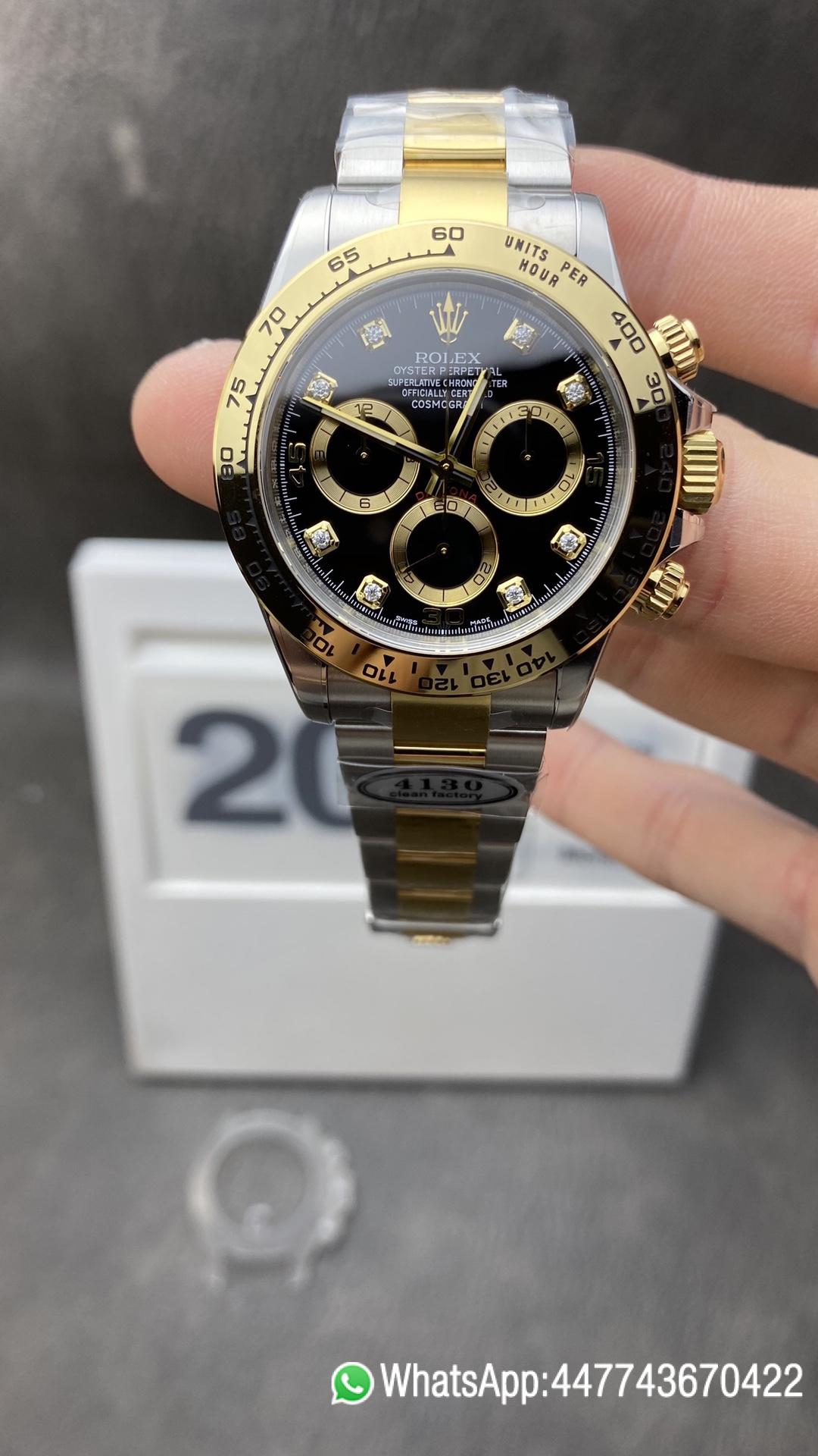 Victory Factory Daytona 116503 904L Stainles Steel Case Yellow Gold Tachymeter Bezel Two Tone Bracelet Black Dial Diamonds Markers SA4130 Clean Factory Daytona 116503 904L Stainles Steel Case Yellow Gold Tachymeter Bezel Two Tone Bracelet Black Dial Diamonds Markers SA4130