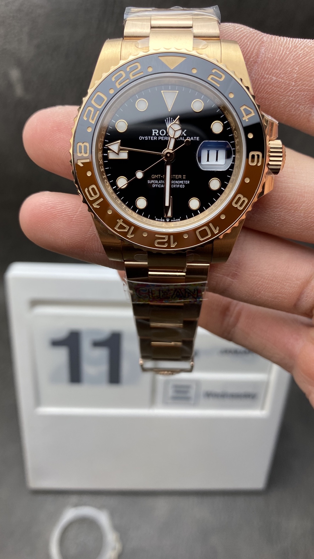 Victory Factory GMT Master II 126715CHNR Black Dial 18K Rosed Gold Plated on 904L Steel SA3186 Movement Correct Hand Stack Clean Factory GMT Master II 126715CHNR Black Dial 18K Rosed Gold Plated on 904L Steel SA3186 Movement Correct Hand Stack