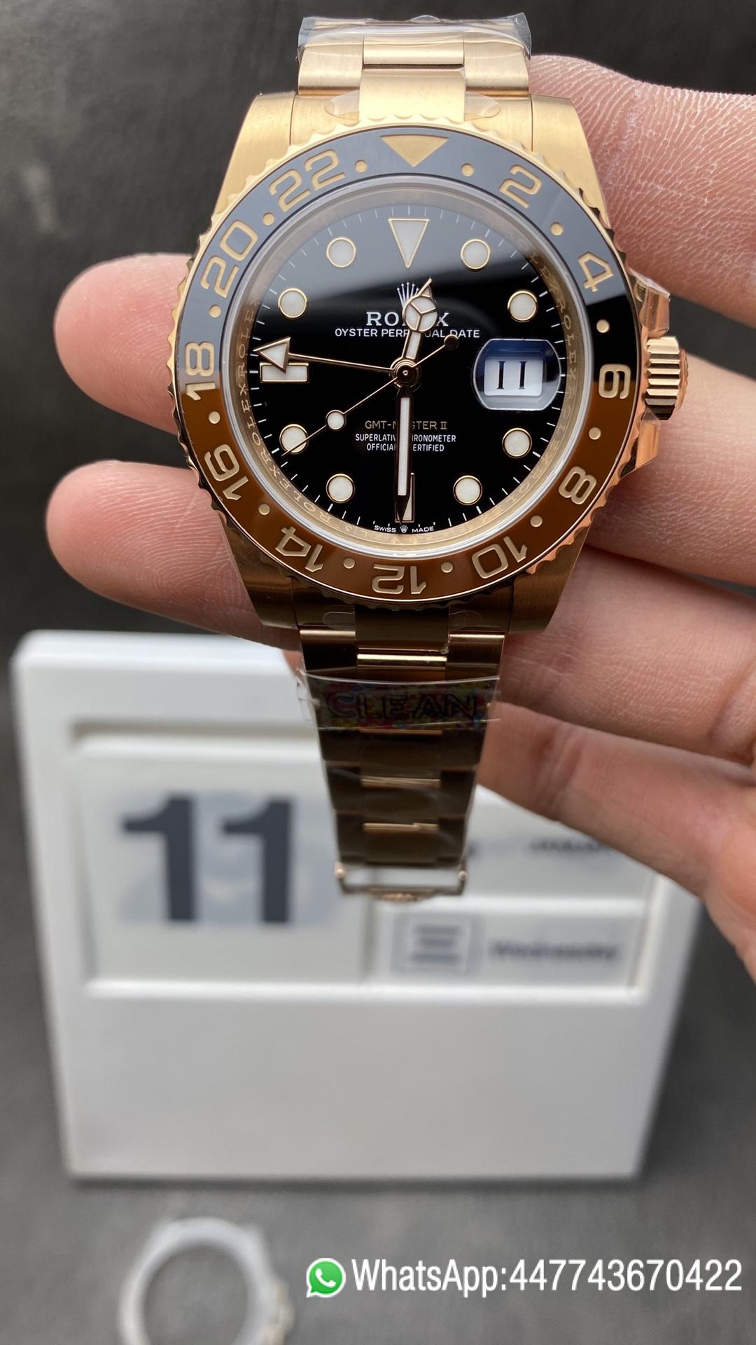 Victory Factory GMT Master II 126715CHNR Black Dial 18K Rosed Gold Plated on 904L Steel SA3186 Movement Correct Hand Stack Clean Factory GMT Master II 126715CHNR Black Dial 18K Rosed Gold Plated on 904L Steel SA3186 Movement Correct Hand Stack