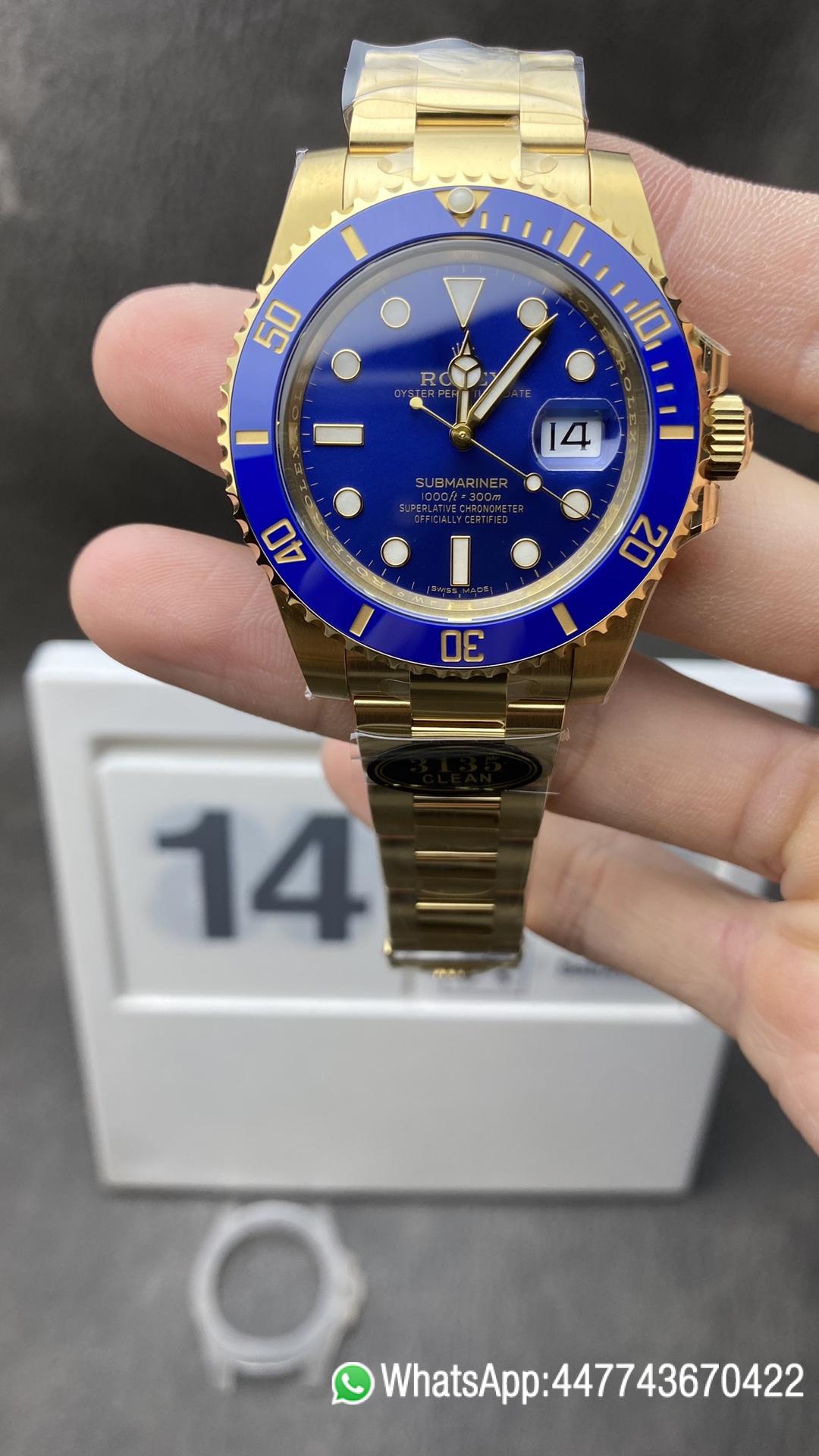 Victory Factory Rolex Submariner 116618LB Blue Dial Ceramic Bezel Yellow Gold Plated Case Oyster Bracelet VS3135 Movement Clean Factory Rolex Submariner 116618LB Blue Dial Ceramic Bezel Yellow Gold Plated Case Oyster Bracelet VS3135 Movement