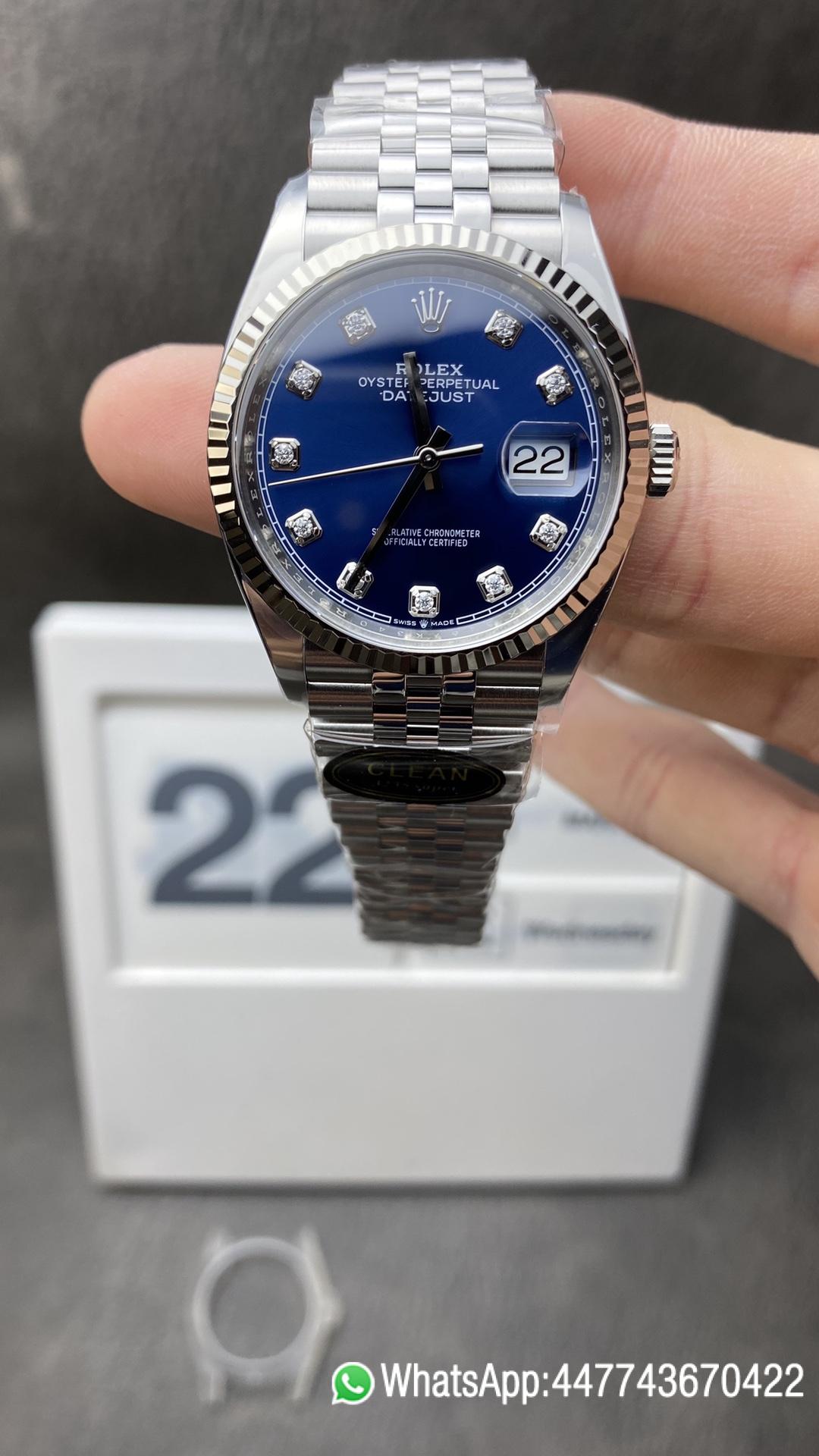 Victory Factory Sito Ufficiale Rolex DateJust 36mm 126234 904L Steel Blue Dial with Diamonds Markers on Jubilee Bracelet VR3235 Movement Clean Factory Sito Ufficiale Rolex DateJust 36mm 126234 904L Steel Blue Dial with Diamonds Markers on Jubilee Bracelet VR3235 Movement