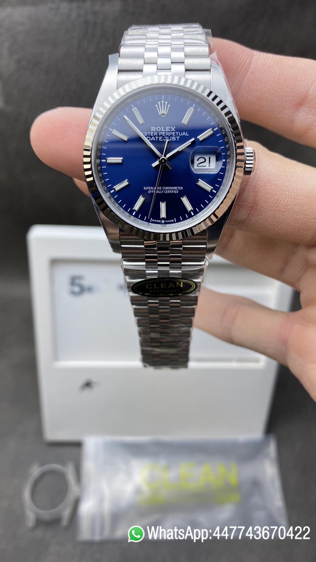 Victory Factory Watch CF Rolex DateJust 36mm 126234 904L Steel Blue Dial with Stick Markers on Jubilee Bracelet VR3235 Movement Clean Factory Watch CF Rolex DateJust 36mm 126234 904L Steel Blue Dial with Stick Markers on Jubilee Bracelet VR3235 Movement