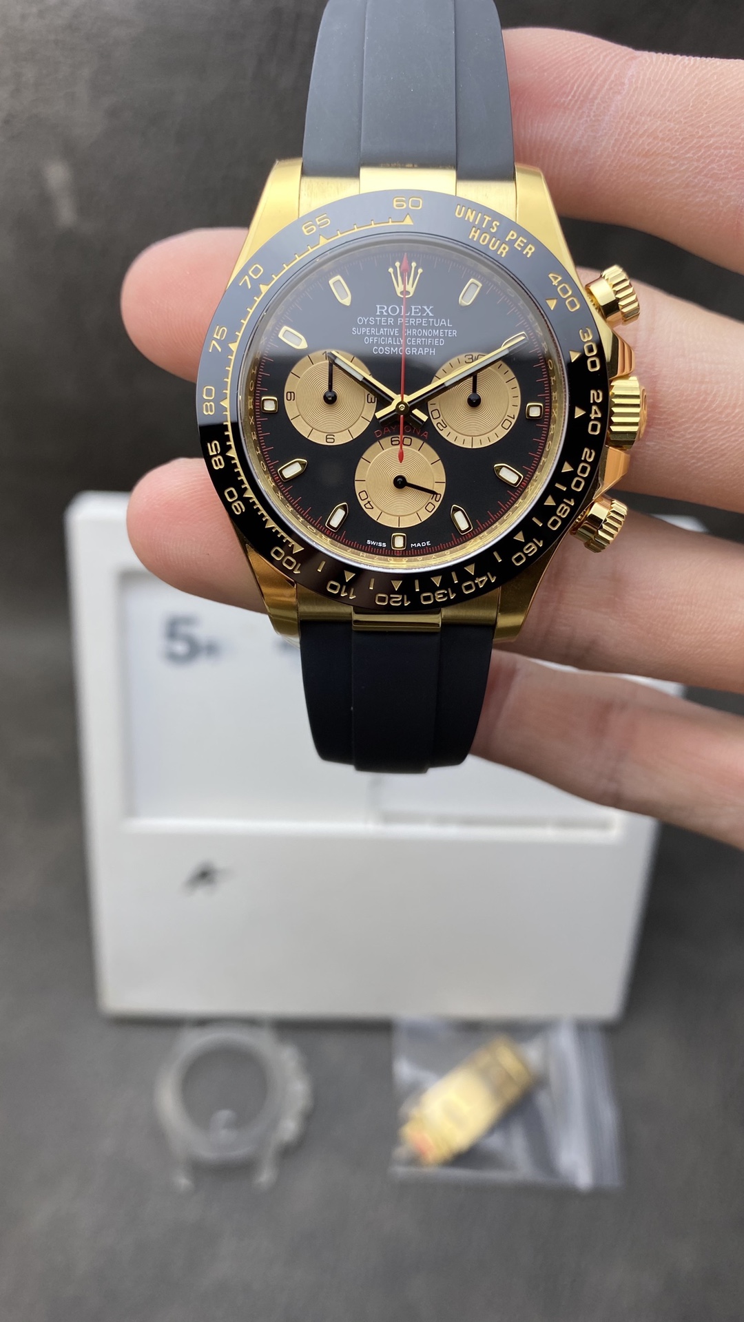 Victory Factory Watch Daytona 116518 Best Edition Paul Newman Black Dial Yellow Gold Sub Dial Black Oysterflex Rubber Strap SA4130 Clean Factory Watch Daytona 116518 Best Edition Paul Newman Black Dial Yellow Gold Sub Dial Black Oysterflex Rubber Strap SA4130