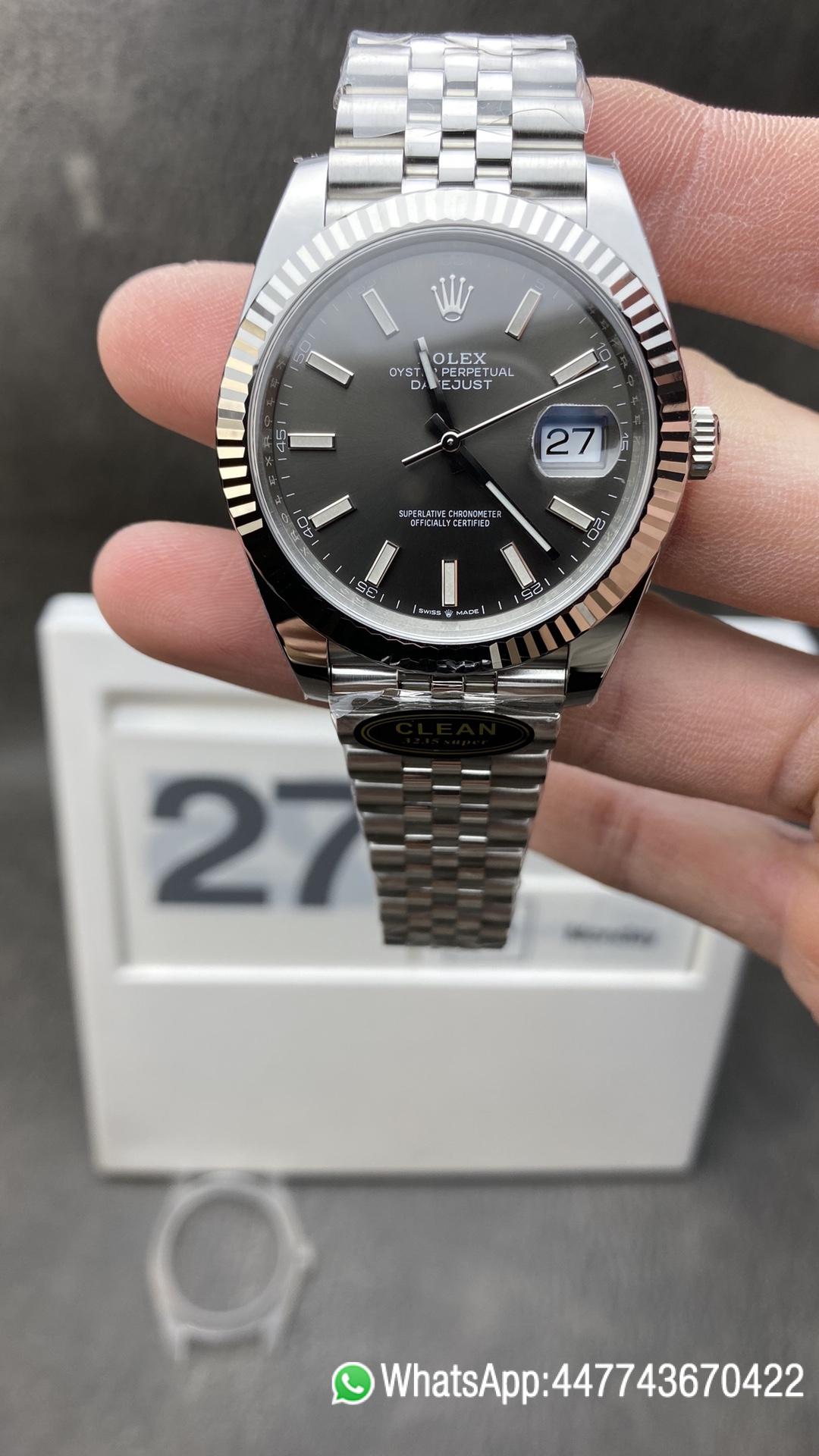 Victory Factory Watch CF Rolex DateJust 41mm 126334 904L Steel Grey Dial with Stick Markers on Jubilee Bracelet VR3235 Movement Clean Factory Watch CF Rolex DateJust 41mm 126334 904L Steel Grey Dial with Stick Markers on Jubilee Bracelet VR3235 Movement