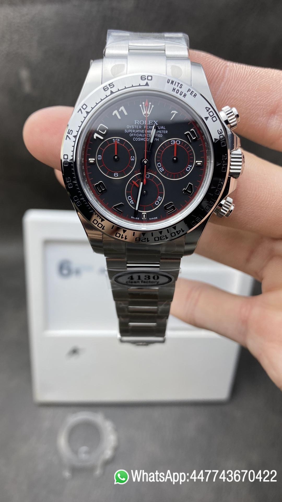 Victory Factory Watch CF Rolex Daytona 116509 in 904L Steel Black Dial with Red Hand Dial Ring Numeral Markers SA4130 Movement Clean Factory Watch CF Rolex Daytona 116509 in 904L Steel Black Dial with Red Hand Dial Ring Numeral Markers SA4130 Movement