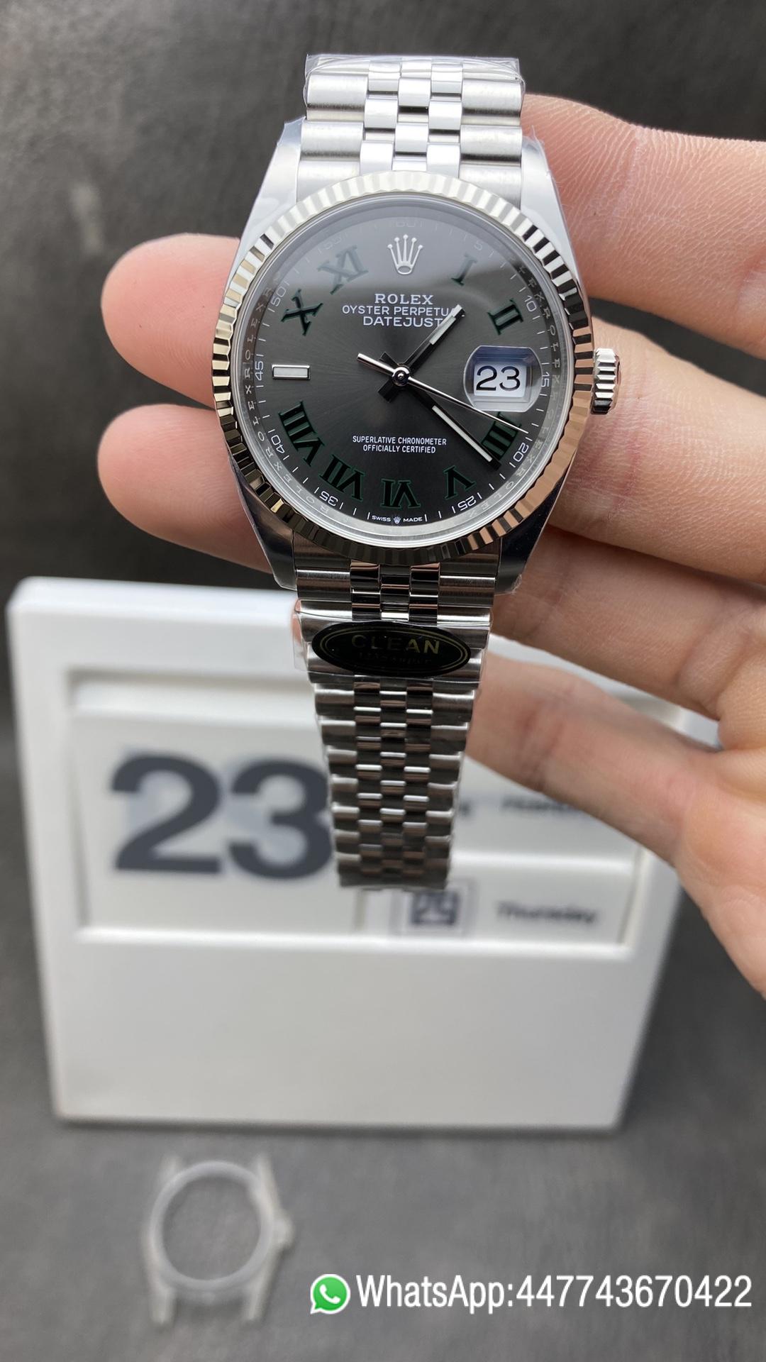 Victory Factory Watch Rolex DateJust 36 126234 Wimbledon Best Edition 904L Steel Gray Dial Green Roman Markers on Jubilee Bracelet VR3235 Clean Factory Watch Rolex DateJust 36 126234 Wimbledon Best Edition 904L Steel Gray Dial Green Roman Markers on Jubilee Bracelet VR3235