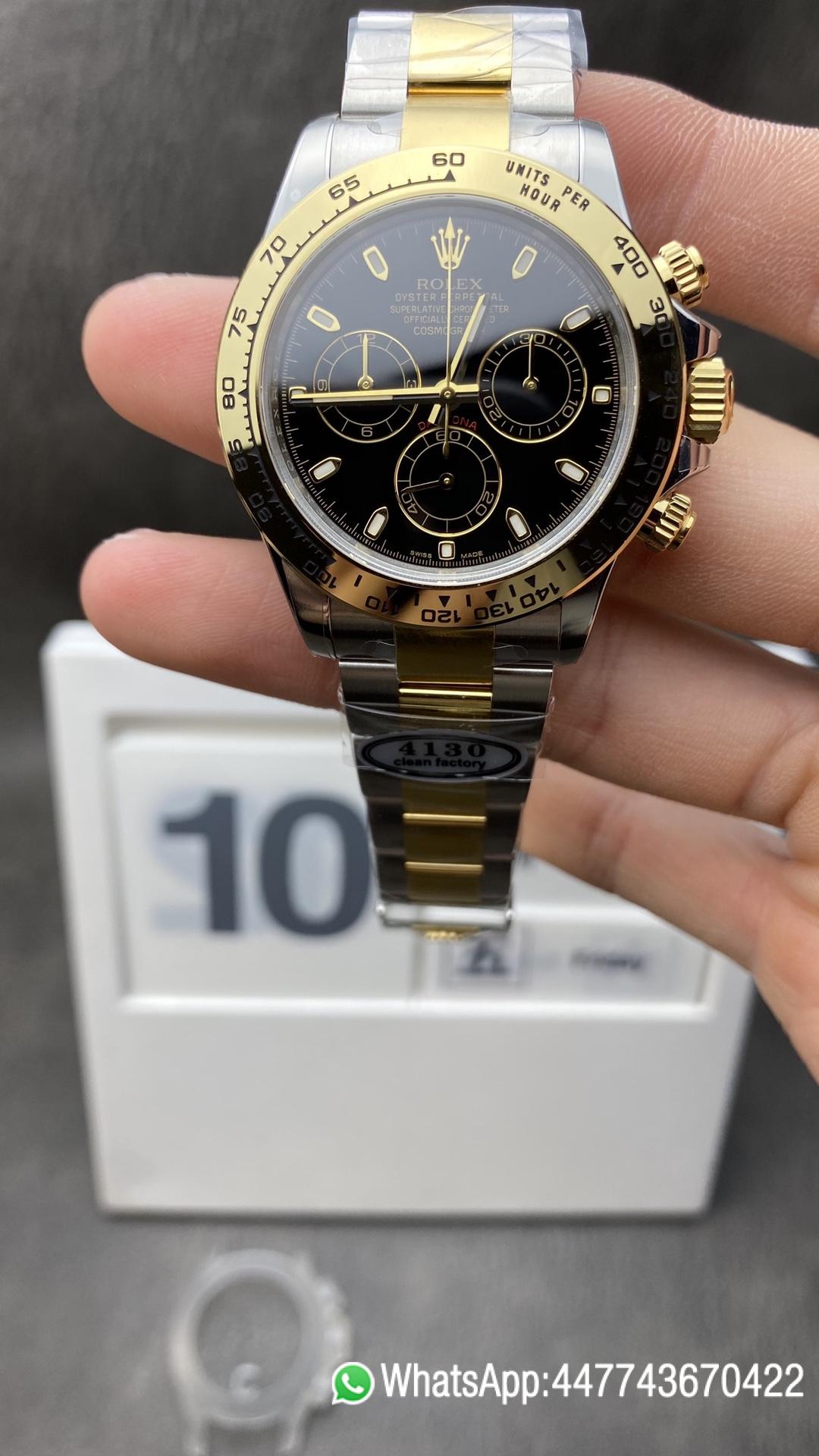 Victory Factory Watches Rolex Daytona 116503 Plate 18K Yellow Gold Case Black Dial on Gold Steel Two Tone Bracelet SA4130 Movement Clean Factory Watches Rolex Daytona 116503 Plate 18K Yellow Gold Case Black Dial on Gold Steel Two Tone Bracelet SA4130 Movement