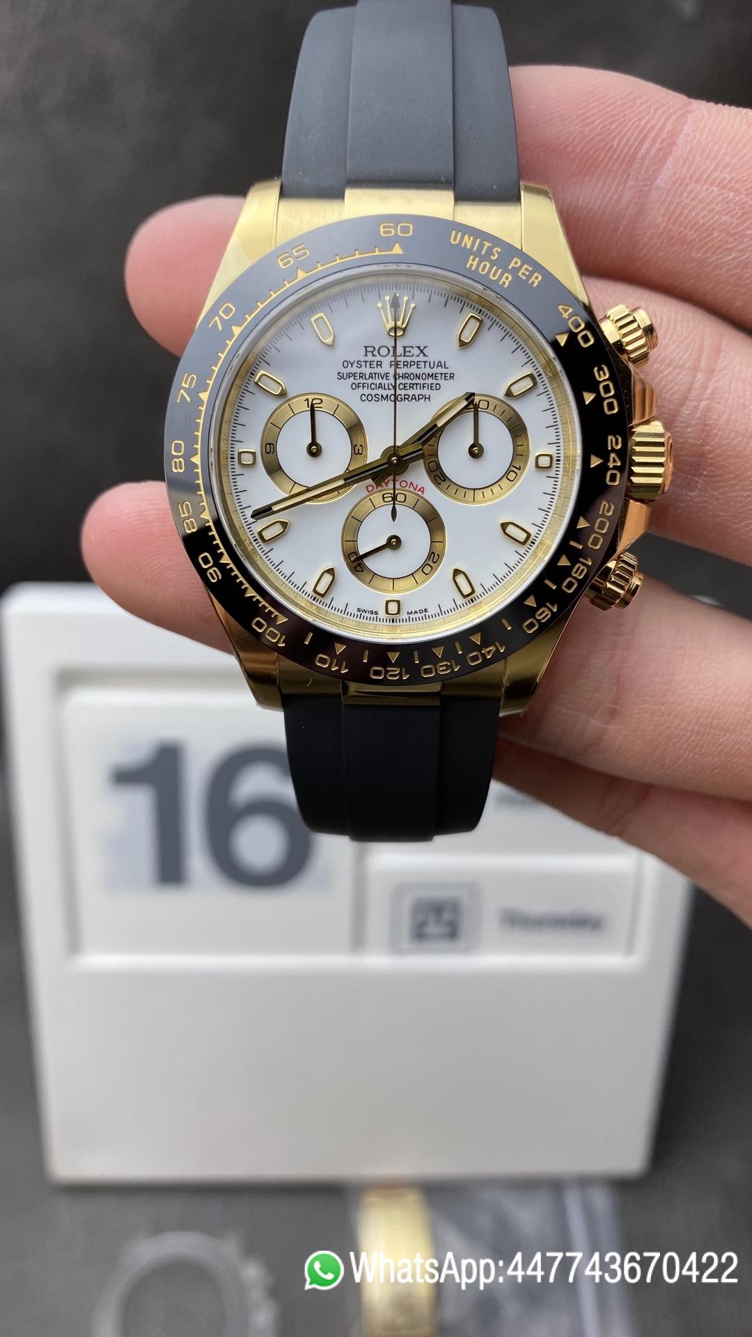 Victory Factory Watches Rolex Daytona 116518 Plated 18K Yellow Gold Case White Dial Oysterflex Rubber Strap SA4130 Movement Clean Factory Watches Rolex Daytona 116518 Plated 18K Yellow Gold Case White Dial Oysterflex Rubber Strap SA4130 Movement