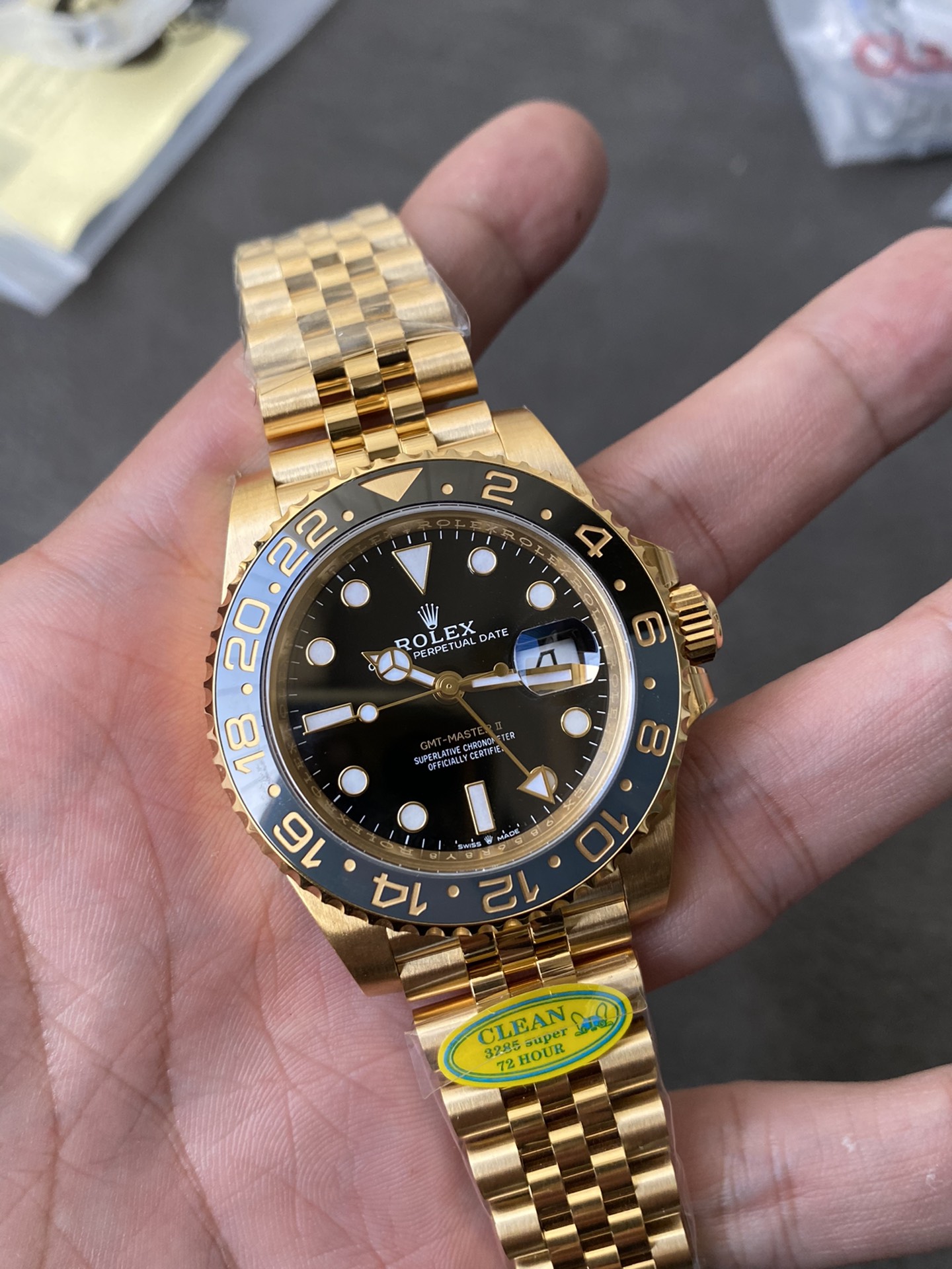 CF Rolex Victory Factory GMT Master II 126718GRNR Full Yellow Gold Black Grey Bezel Black Dial Jubilee Bracelet DD3285 Movement 01 CF Rolex Clean Factory GMT Master II 126718GRNR Full Yellow Gold Black Grey Bezel Black Dial Jubilee Bracelet DD3285 Movement 01