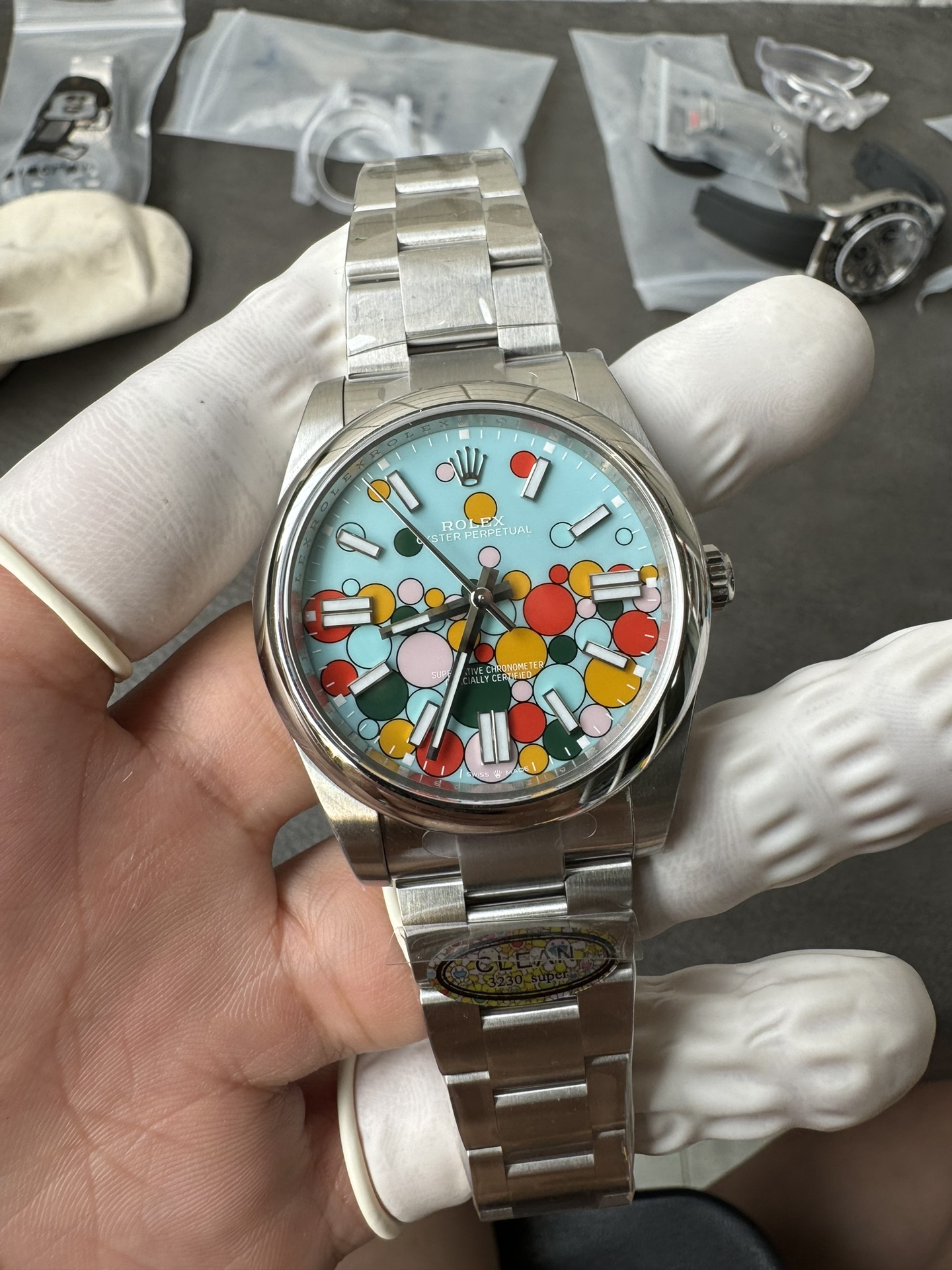 Victory Factory Oyster Perpetual 124300 CF OP Watch 41mm 904L Steel Celebration Dial VR3230 02 Clean Factory Oyster Perpetual 124300 CF OP Watch 41mm 904L Steel Celebration Dial VR3230 02