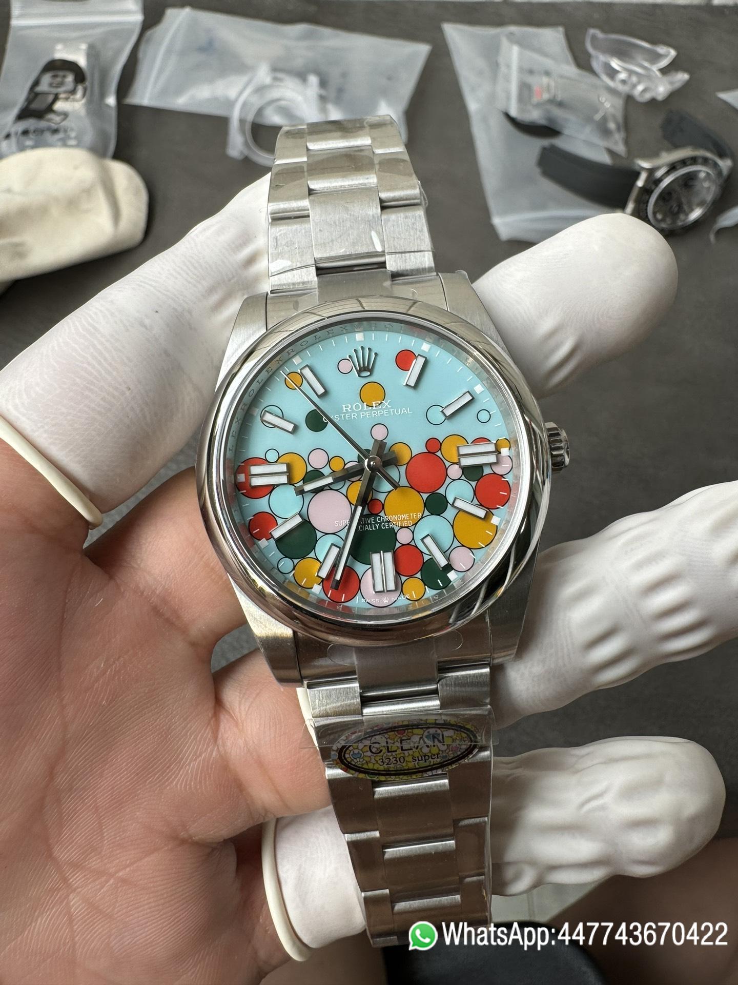 Victory Factory Oyster Perpetual 124300 CF OP Watch 41mm 904L Steel Celebration Dial VR3230 02 Clean Factory Oyster Perpetual 124300 CF OP Watch 41mm 904L Steel Celebration Dial VR3230 02
