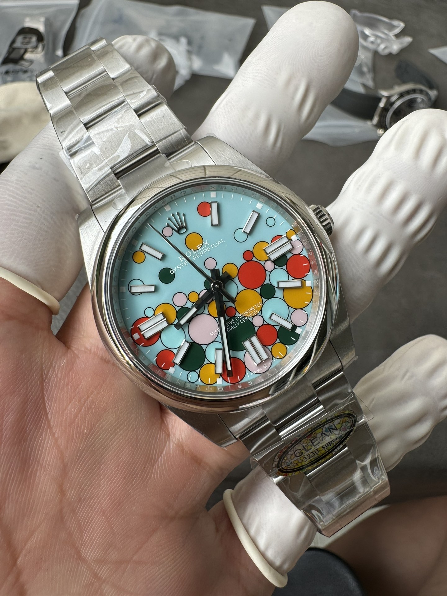 Victory Factory Oyster Perpetual 124300 CF OP Watch 41mm 904L Steel Celebration Dial VR3230 03 Clean Factory Oyster Perpetual 124300 CF OP Watch 41mm 904L Steel Celebration Dial VR3230 03