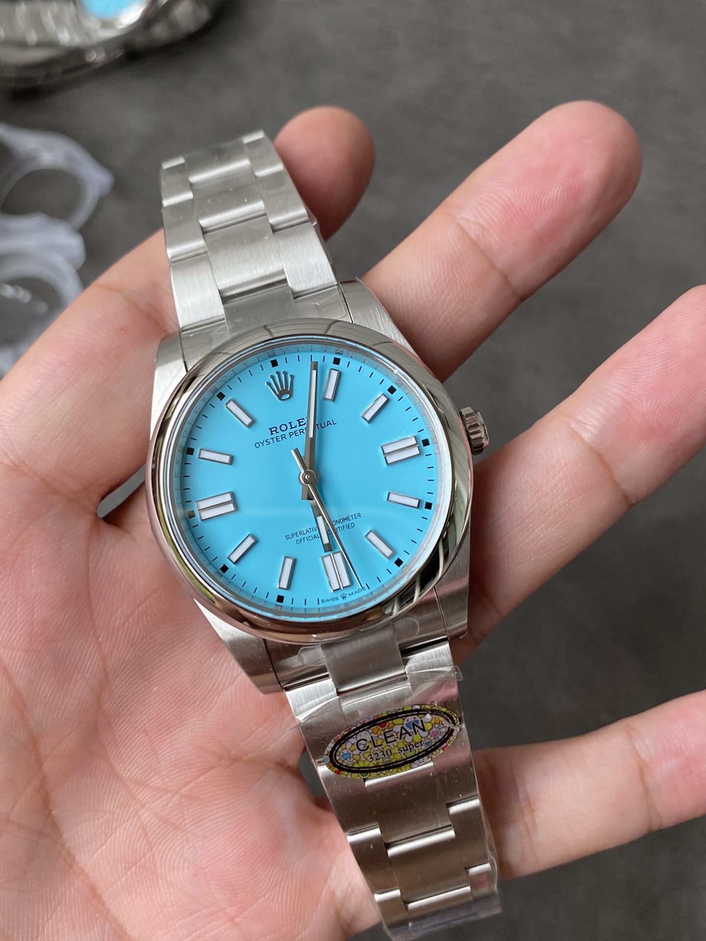 Victory Factory Rolex Oyster Perpetual 124300 CF OP 41mm 904L Steel Tiffany Blue Dial VR3230 Movement 01 Clean Factory Rolex Oyster Perpetual 124300 CF OP 41mm 904L Steel Tiffany Blue Dial VR3230 Movement 01