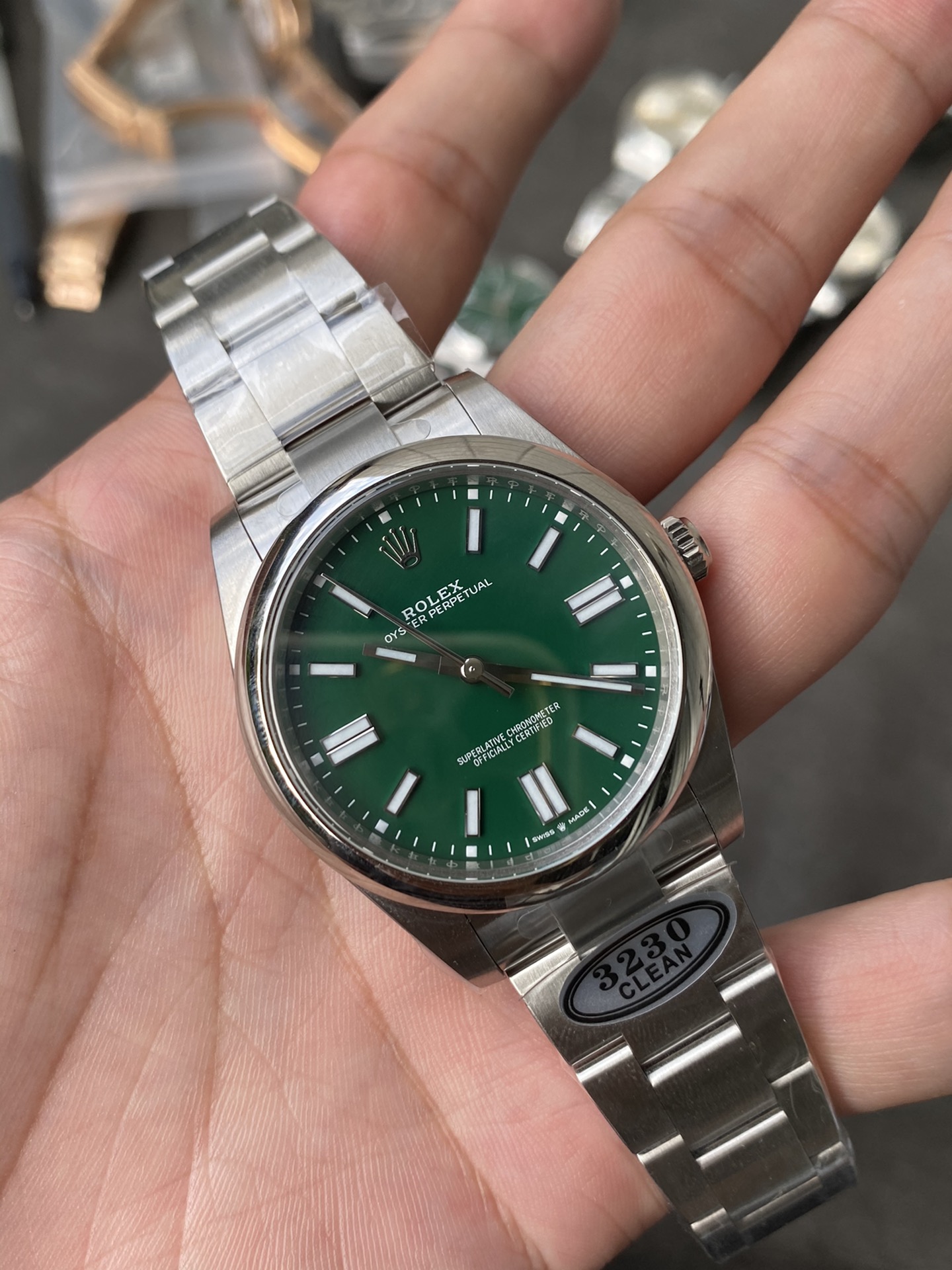 Victory Factory Rolex Oyster Perpetual 124300 CP OP 41mm Green Dial 904L Steel VR3230 Movement 03 Clean Factory Rolex Oyster Perpetual 124300 CP OP 41mm Green Dial 904L Steel VR3230 Movement 03