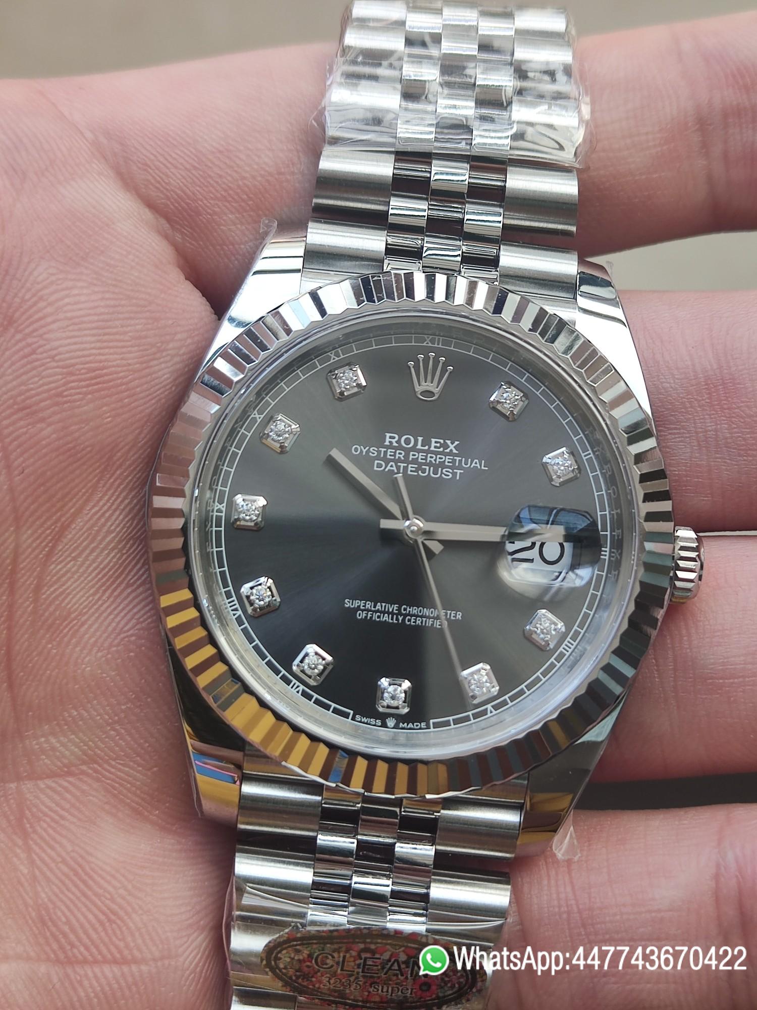 Victory Factory Watch CF DateJust 41mm 126334 904L Steel Grey Dial with Diamonds Markers on Jubilee Bracelet VR3235 Movement 02 Clean Factory Watch CF DateJust 41mm 126334 904L Steel Grey Dial with Diamonds Markers on Jubilee Bracelet VR3235 Movement 02