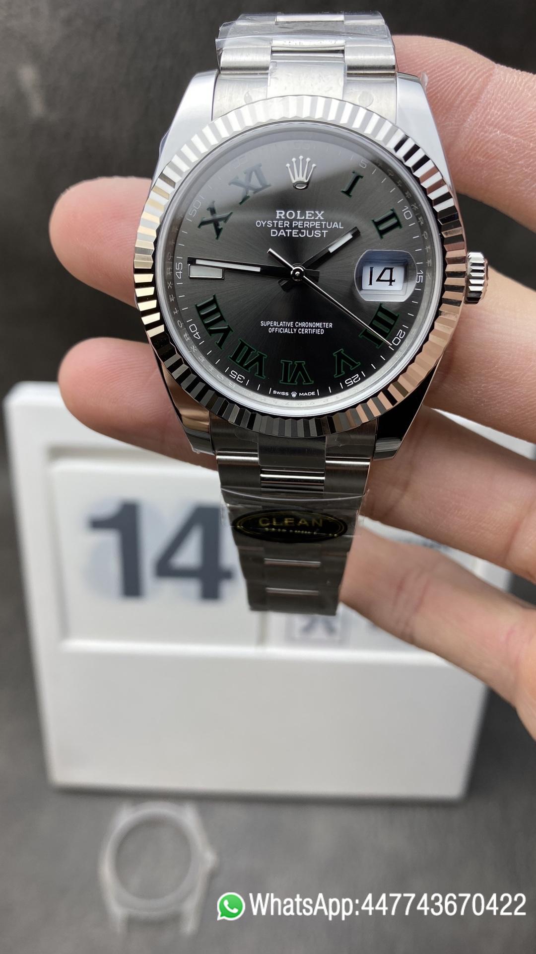 Victory Factory Watch Rolex DateJust Wimbledon 126334 41mm Gray Dial Green Roman Markers Oyster Bracelet DD3235 Clean Factory Watch Rolex DateJust Wimbledon 126334 41mm Gray Dial Green Roman Markers Oyster Bracelet DD3235
