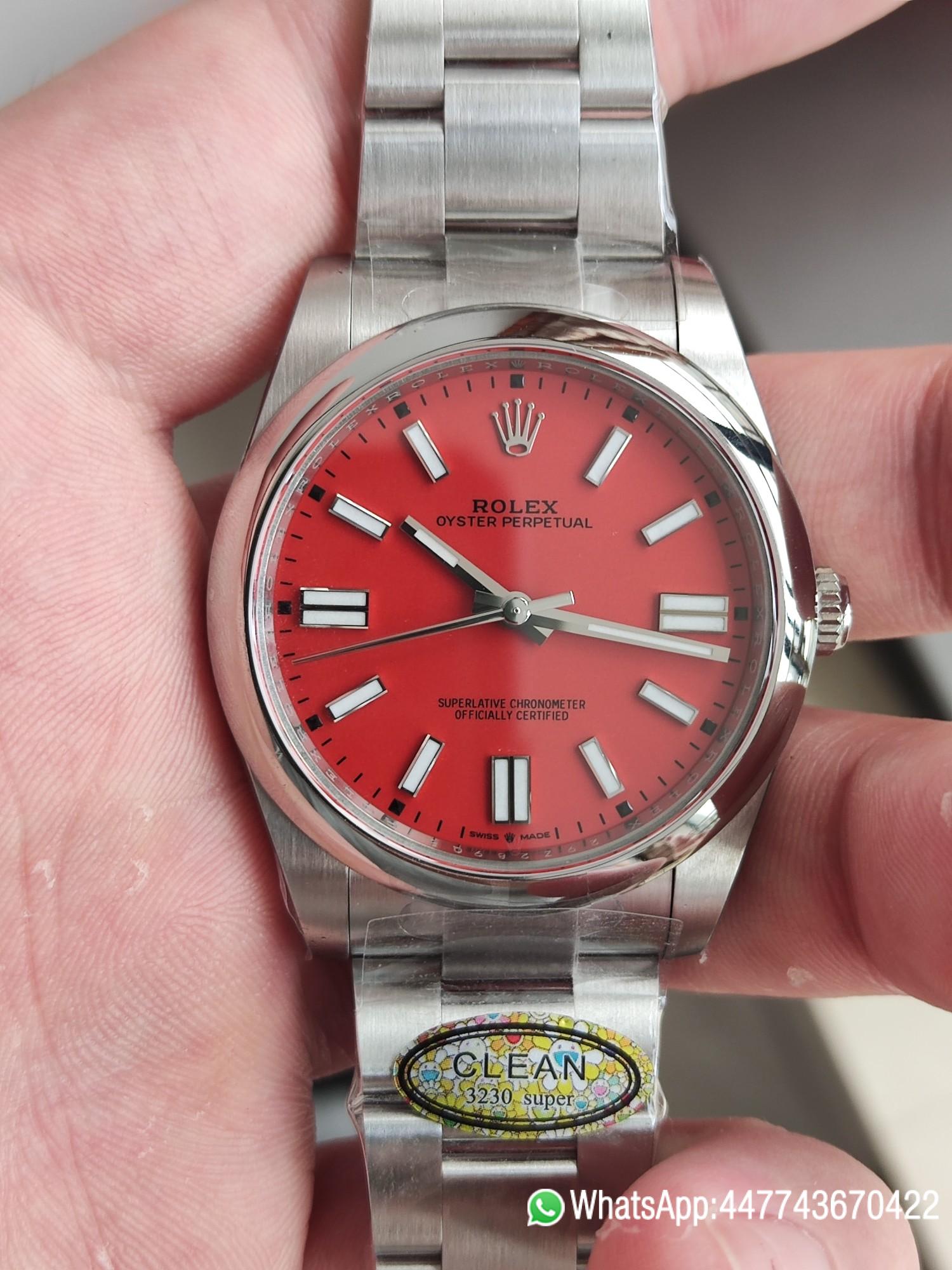 Victory Factory Watches Rolex Oyster Perpetual CF OP 124300 41mm 904L Stainless Steel Red Dial VR3230 01 Clean Factory Watches Rolex Oyster Perpetual CF OP 124300 41mm 904L Stainless Steel Red Dial VR3230 01