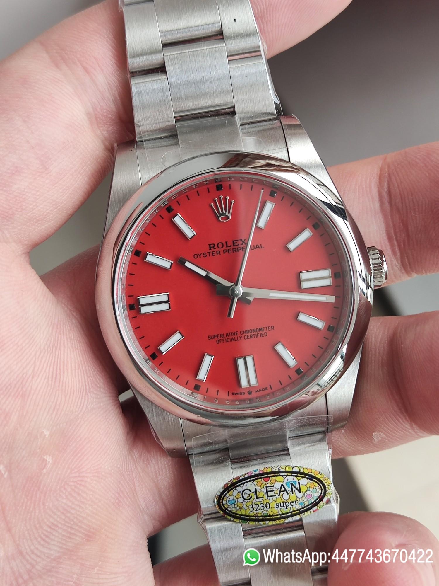 Victory Factory Watches Rolex Oyster Perpetual CF OP 124300 41mm 904L Stainless Steel Red Dial VR3230 02 Clean Factory Watches Rolex Oyster Perpetual CF OP 124300 41mm 904L Stainless Steel Red Dial VR3230 02