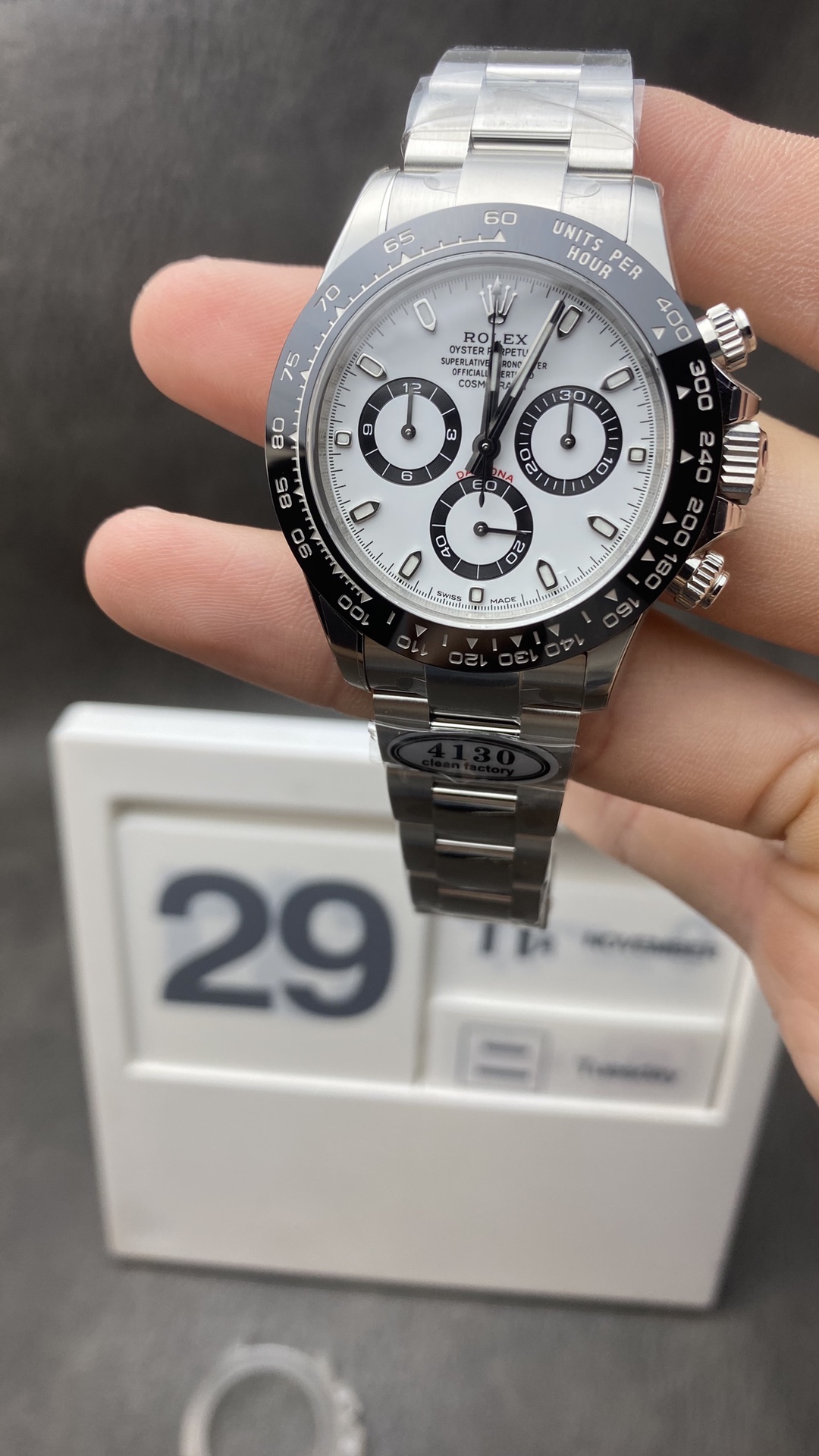 Victory Factory 11 Daytona 116500 904L SS Case and Bracelet White Dial SA4130 V2 Clean Factory 11 Daytona 116500 904L SS Case and Bracelet White Dial SA4130 V2
