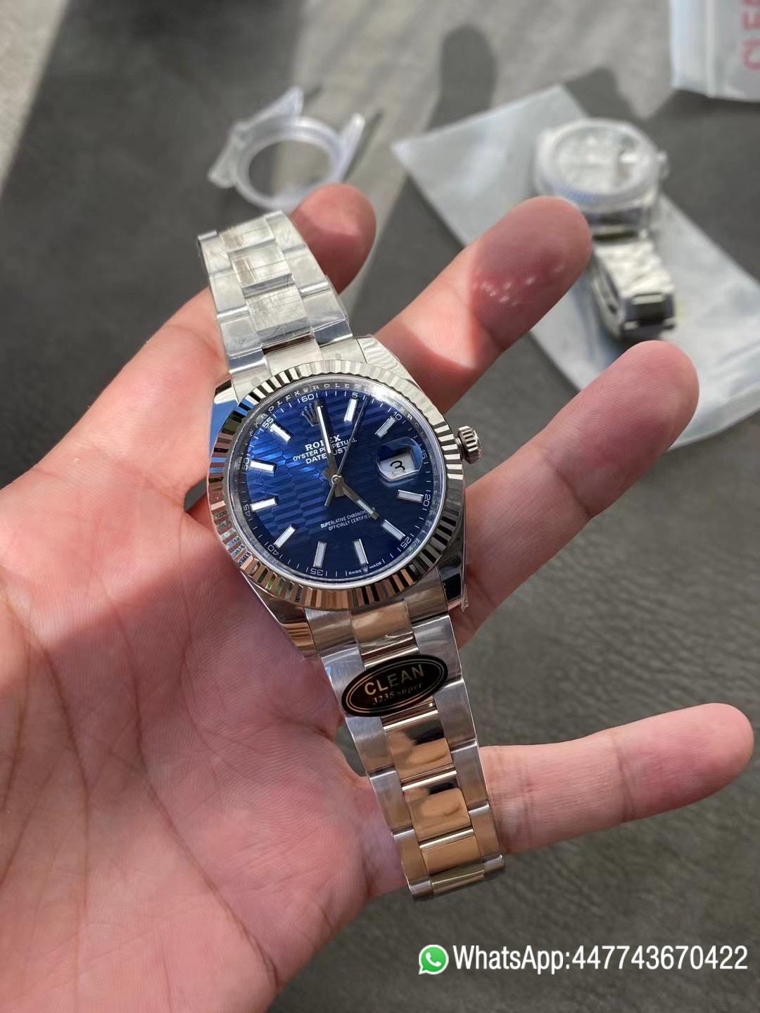 Victory Factory Rolex DateJust 41 126334 0031 Bright Blue Fluted Motif Dial on Oyster Bracelet Superclone 3235 Movement 01 Clean Factory Rolex DateJust 41 126334 0031 Bright Blue Fluted Motif Dial on Oyster Bracelet Superclone 3235 Movement 01