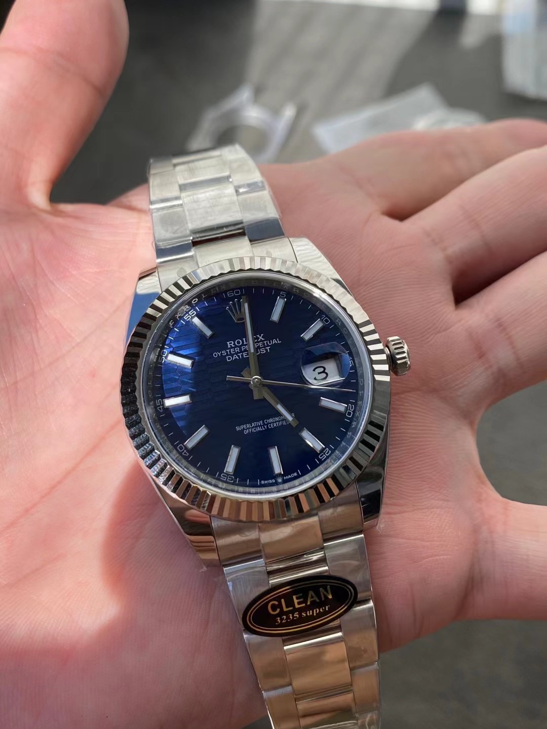 Victory Factory Rolex DateJust 41 126334 0031 Bright Blue Fluted Motif Dial on Oyster Bracelet Superclone 3235 Movement 03 Clean Factory Rolex DateJust 41 126334 0031 Bright Blue Fluted Motif Dial on Oyster Bracelet Superclone 3235 Movement 03