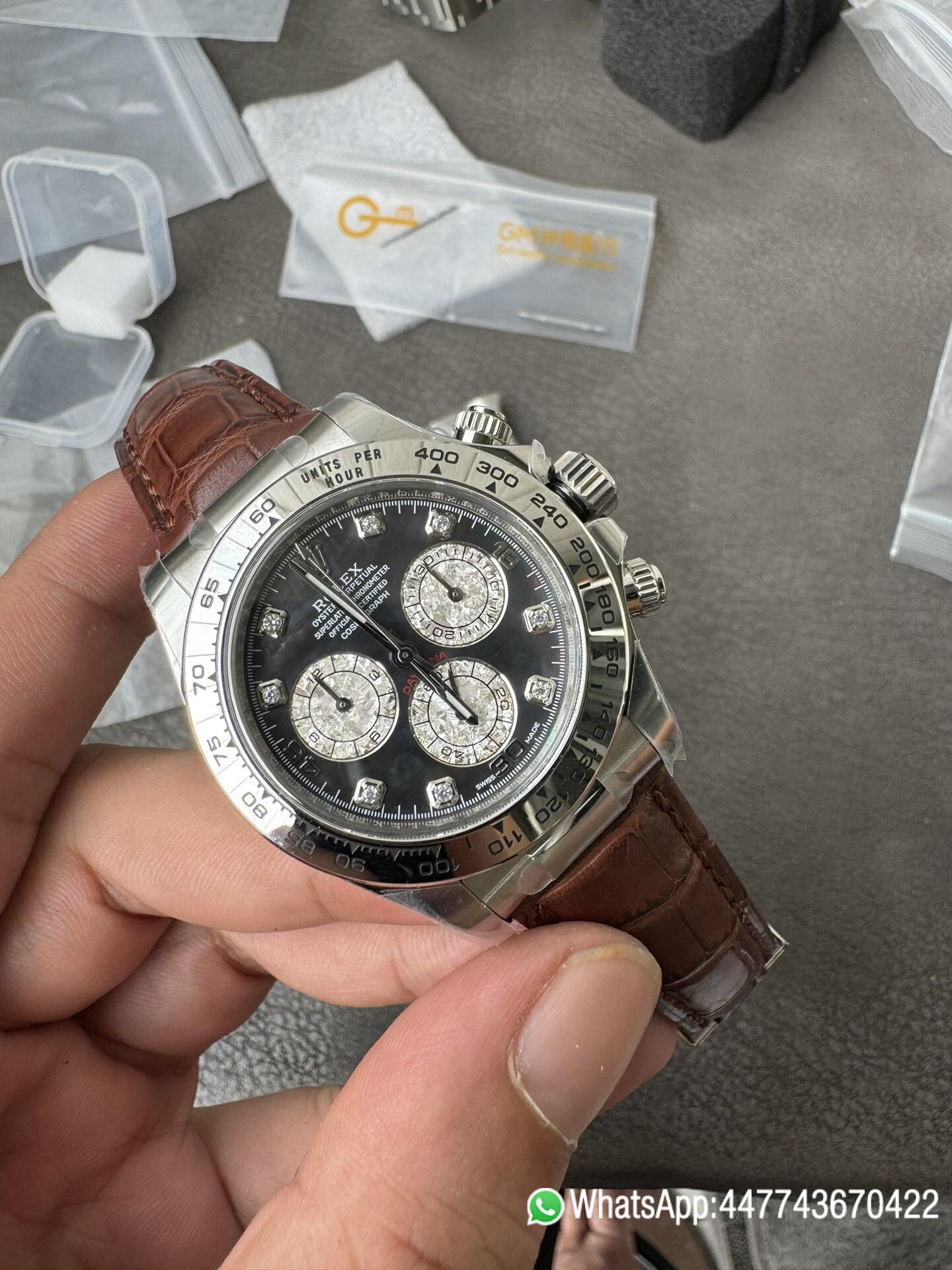 Victory Factory Daytona 116519 Tahitian MOP Dial with Diamonds Markers DD 4130 Movement Alligator Leather Strap 01 Clean Factory Daytona 116519 Tahitian MOP Dial with Diamonds Markers DD 4130 Movement Alligator Leather Strap 01
