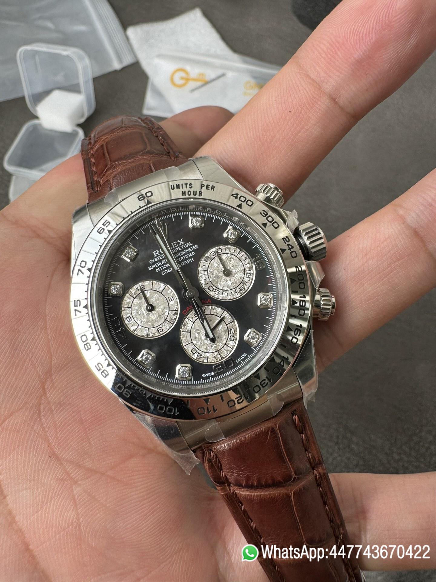 Victory Factory Daytona 116519 Tahitian MOP Dial with Diamonds Markers DD 4130 Movement Alligator Leather Strap 02 Clean Factory Daytona 116519 Tahitian MOP Dial with Diamonds Markers DD 4130 Movement Alligator Leather Strap 02