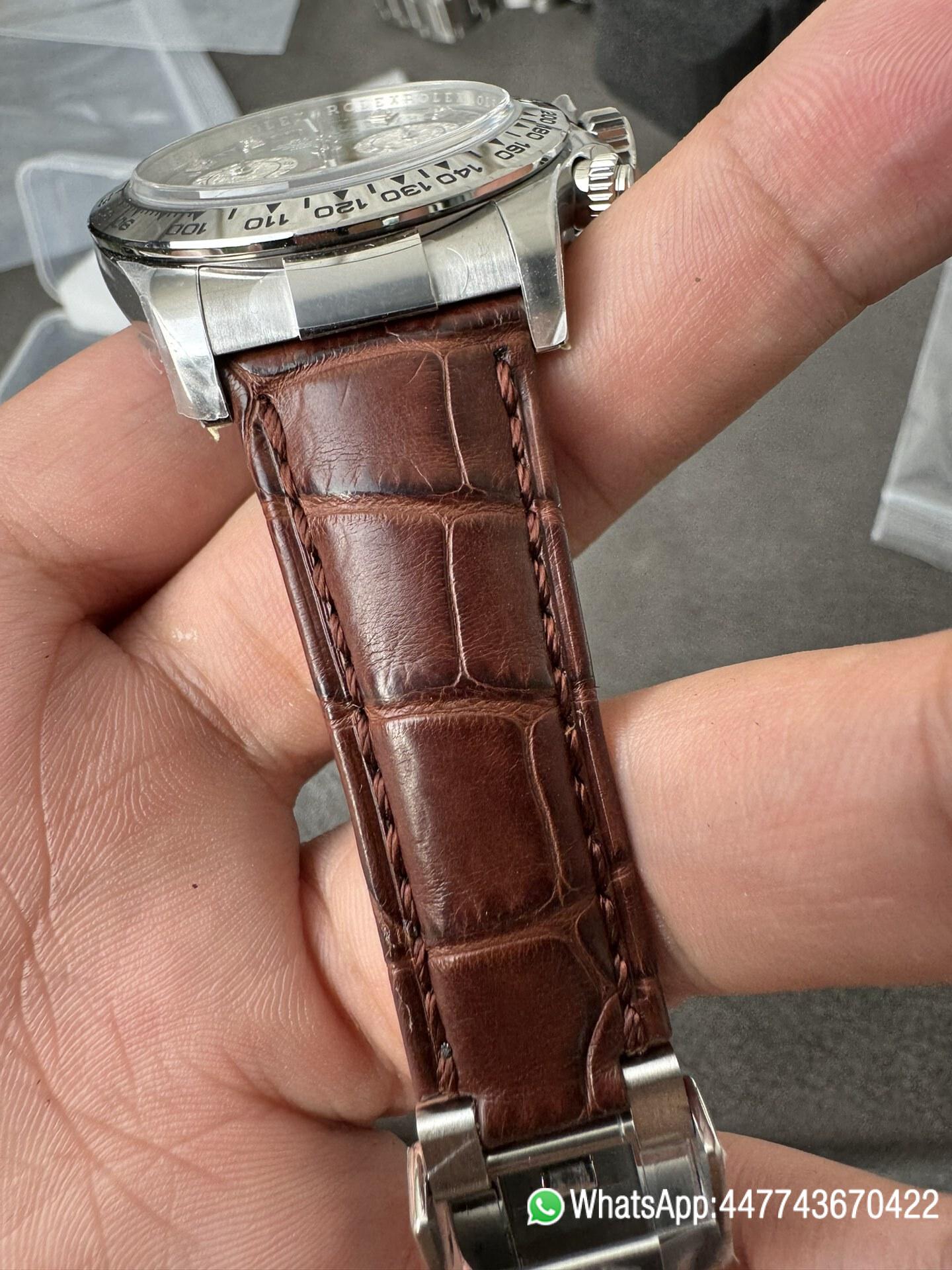 Victory Factory Daytona 116519 Tahitian MOP Dial with Diamonds Markers DD 4130 Movement Alligator Leather Strap 08 Clean Factory Daytona 116519 Tahitian MOP Dial with Diamonds Markers DD 4130 Movement Alligator Leather Strap 08