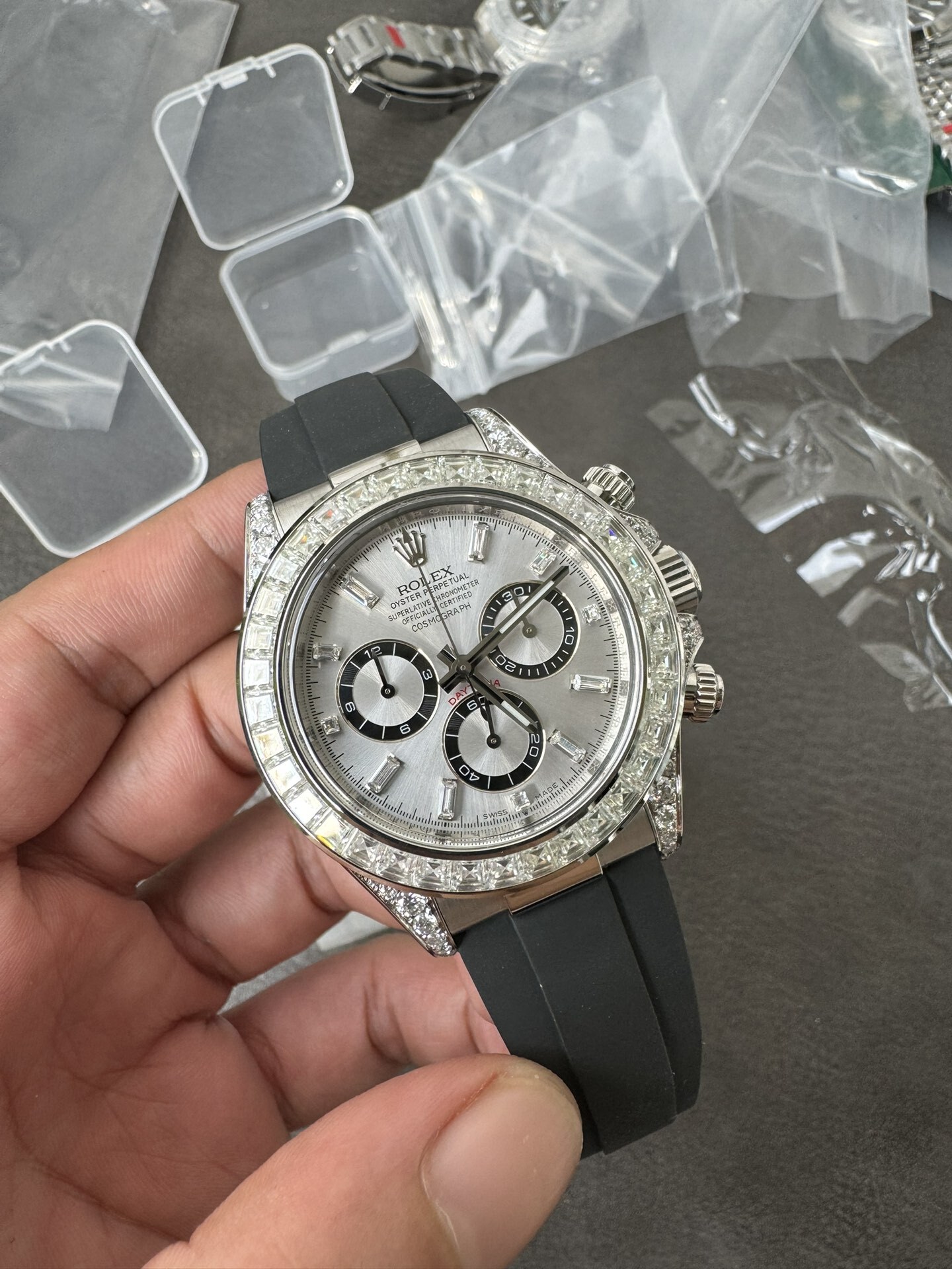 Victory Factory Rolex Daytona 126539TBR Diamonds Bezel Silver Dial with Diamonds Markers ShangHai 4131 Caliber 02 Clean Factory Rolex Daytona 126539TBR Diamonds Bezel Silver Dial with Diamonds Markers ShangHai 4131 Caliber 02