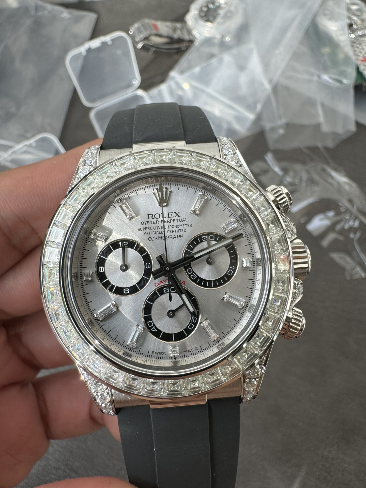Victory Factory Rolex Daytona 126539TBR Diamonds Bezel Silver Dial with Diamonds Markers ShangHai 4131 Caliber 04 Clean Factory Rolex Daytona 126539TBR Diamonds Bezel Silver Dial with Diamonds Markers ShangHai 4131 Caliber 04