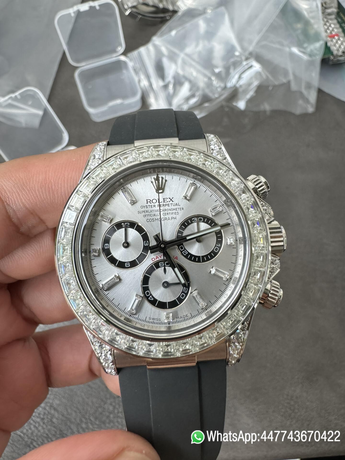 Victory Factory Rolex Daytona 126539TBR Diamonds Bezel Silver Dial with Diamonds Markers ShangHai 4131 Caliber 07 Clean Factory Rolex Daytona 126539TBR Diamonds Bezel Silver Dial with Diamonds Markers ShangHai 4131 Caliber 07