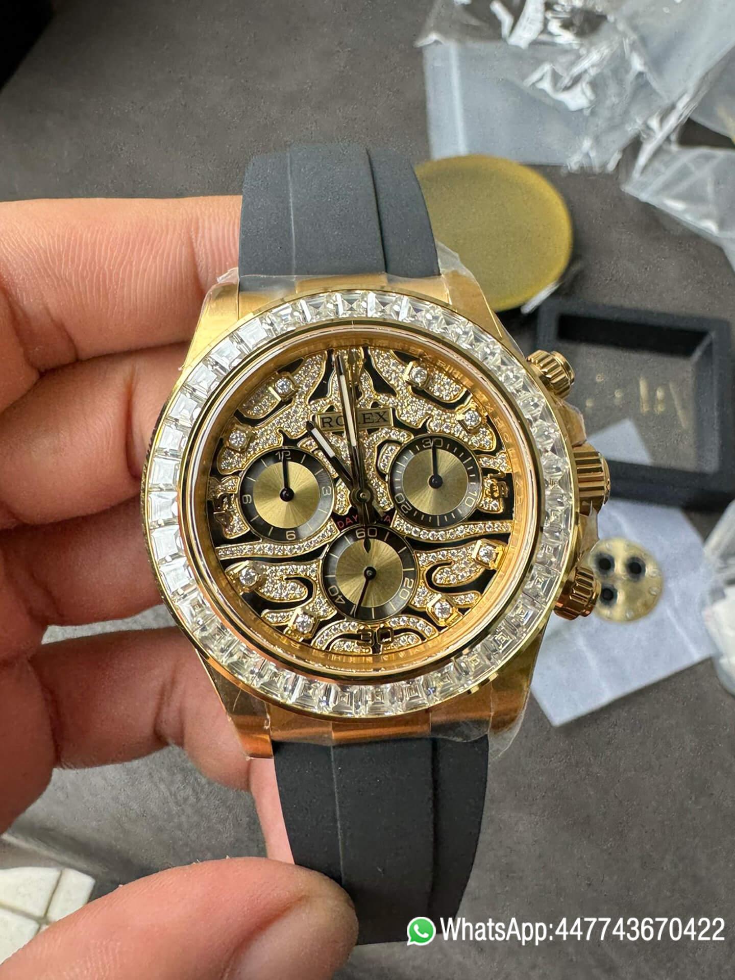 Victory Factory Rolex Daytona Eye Of The Tiger 116588TBR Wrapped 18K Yellow Gold Diamonds Dial Bezel DD4130 Movement 000 Clean Factory Rolex Daytona Eye Of The Tiger 116588TBR Wrapped 18K Yellow Gold Diamonds Dial Bezel DD4130 Movement 000