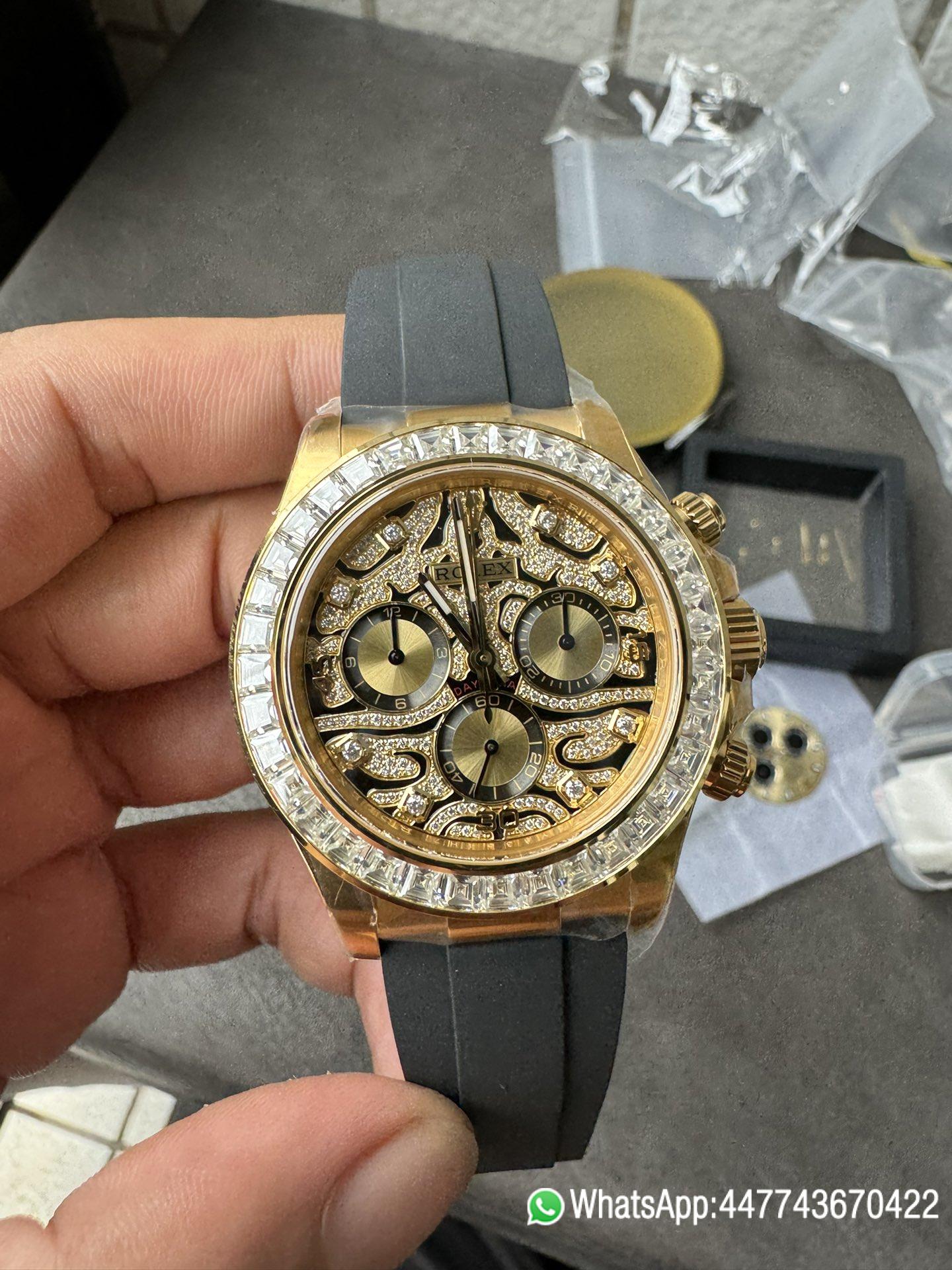 Victory Factory Rolex Daytona Eye Of The Tiger 116588TBR Wrapped 18K Yellow Gold Diamonds Dial Bezel DD4130 Movement 02 Clean Factory Rolex Daytona Eye Of The Tiger 116588TBR Wrapped 18K Yellow Gold Diamonds Dial Bezel DD4130 Movement 02