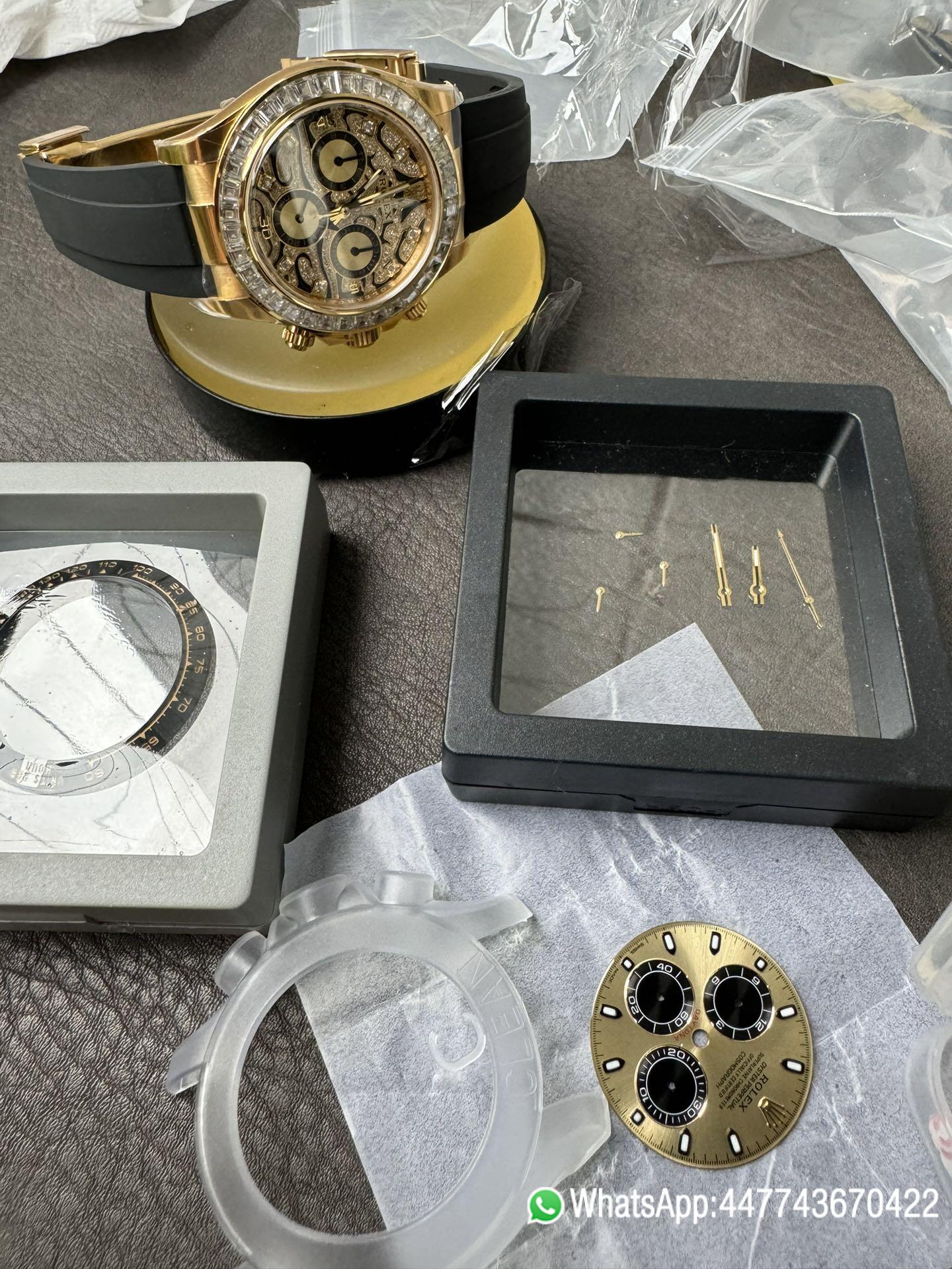 Victory Factory Rolex Daytona Eye Of The Tiger 116588TBR Wrapped 18K Yellow Gold Diamonds Dial Bezel DD4130 Movement 09 Clean Factory Rolex Daytona Eye Of The Tiger 116588TBR Wrapped 18K Yellow Gold Diamonds Dial Bezel DD4130 Movement 09