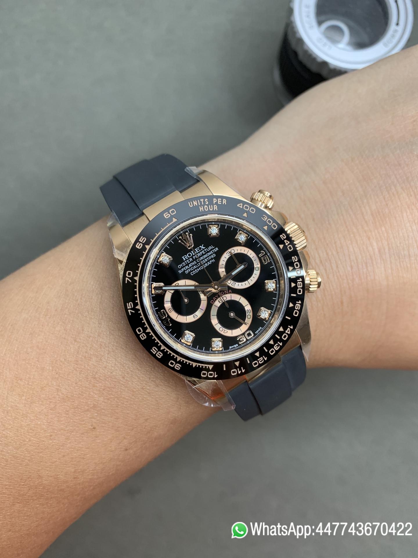 CF Daytona 116515 Rose Gold Case Black Dial with Diamonds Markers on Oysterflex Strap DanDong 4130 Movement 08 CF Daytona 116515 Rose Gold Case Black Dial with Diamonds Markers on Oysterflex Strap DanDong 4130 Movement 08