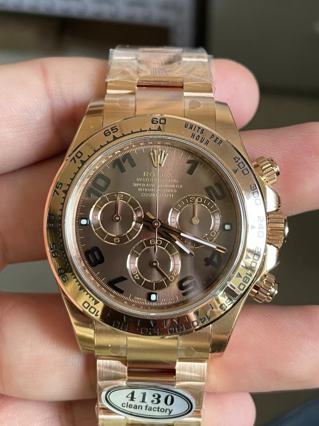 Victory Factory Daytona 116505 0011 Rose Gold Case Bracelet Chocolate Dial with Black Number Markers DD4130 Movement 01 Clean Factory Daytona 116505 0011 Rose Gold Case Bracelet Chocolate Dial with Black Number Markers DD4130 Movement 01