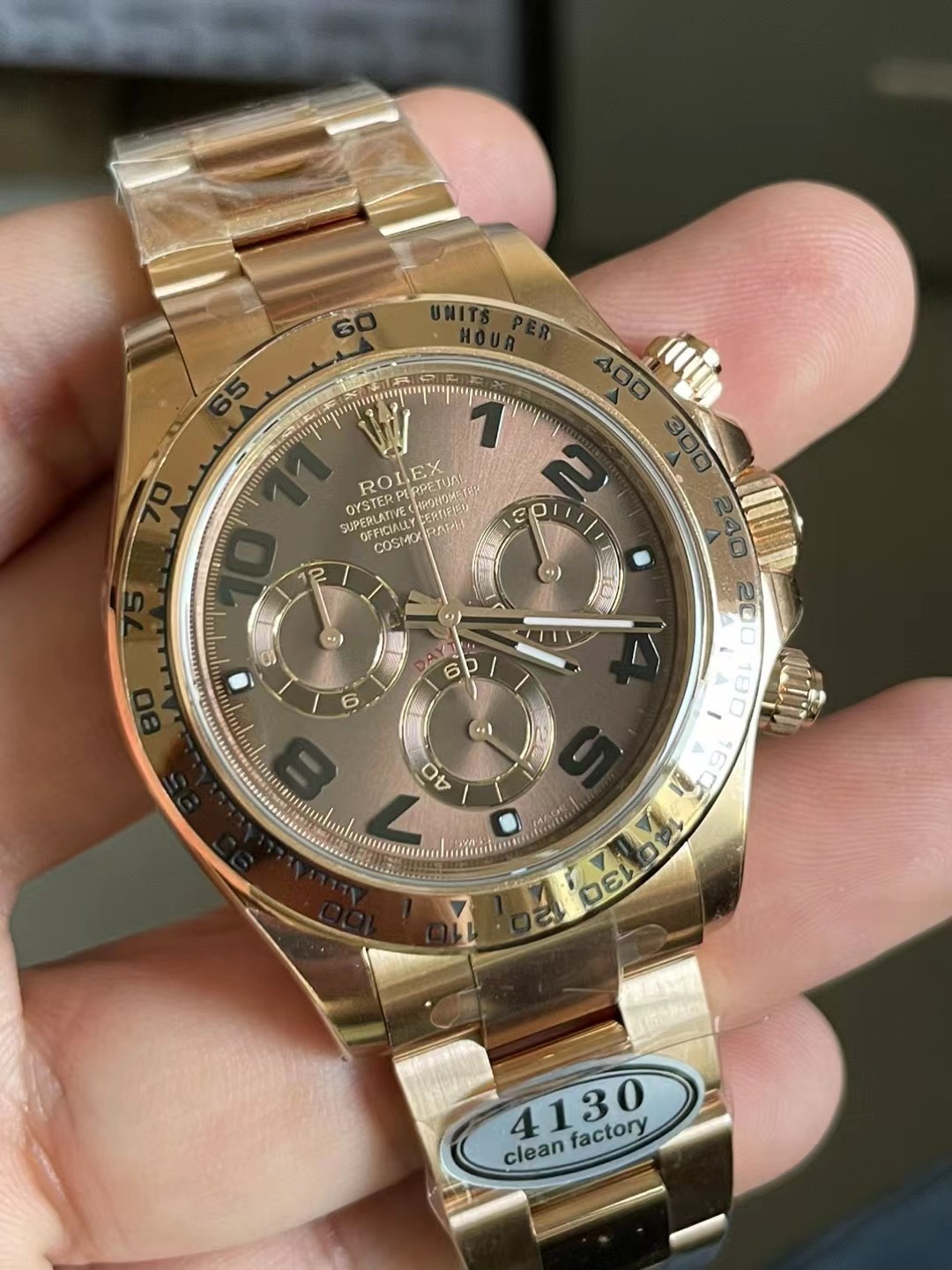 Victory Factory Daytona 116505 0011 Rose Gold Case Bracelet Chocolate Dial with Black Number Markers DD4130 Movement 02 Clean Factory Daytona 116505 0011 Rose Gold Case Bracelet Chocolate Dial with Black Number Markers DD4130 Movement 02