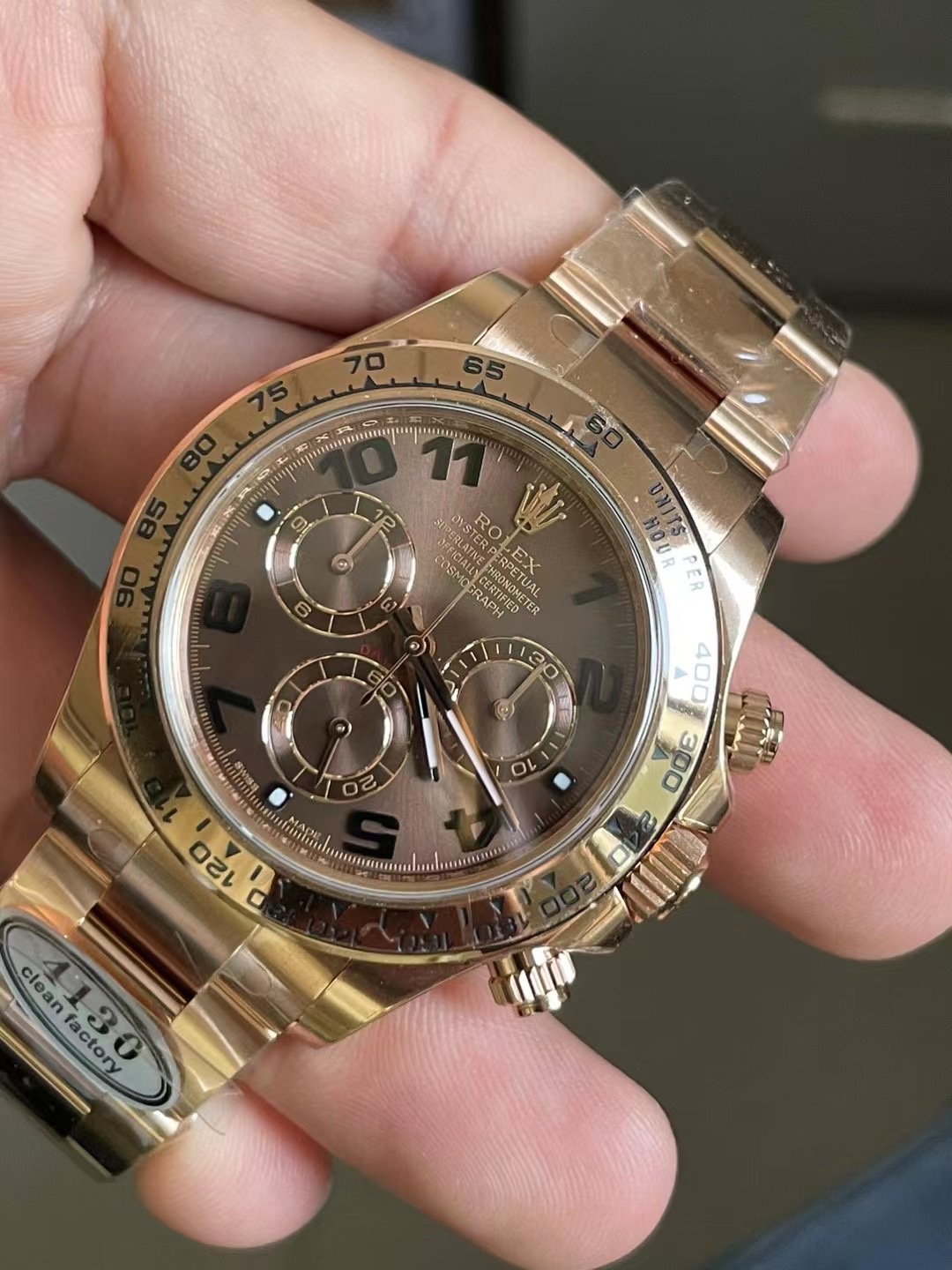 Victory Factory Daytona 116505 0011 Rose Gold Case Bracelet Chocolate Dial with Black Number Markers DD4130 Movement 03 Clean Factory Daytona 116505 0011 Rose Gold Case Bracelet Chocolate Dial with Black Number Markers DD4130 Movement 03
