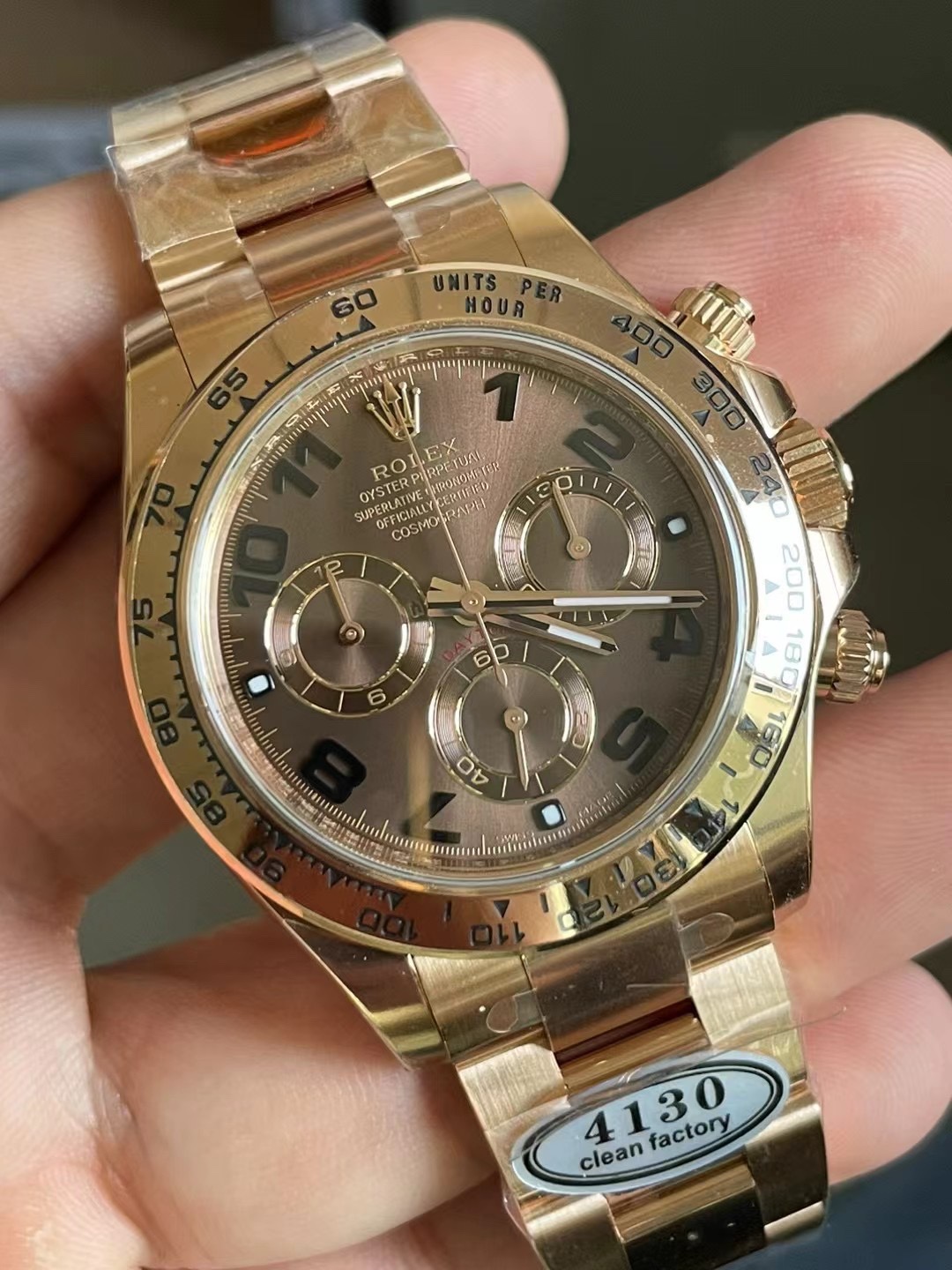 Victory Factory Daytona 116505 0011 Rose Gold Case Bracelet Chocolate Dial with Black Number Markers DD4130 Movement 04 Clean Factory Daytona 116505 0011 Rose Gold Case Bracelet Chocolate Dial with Black Number Markers DD4130 Movement 04
