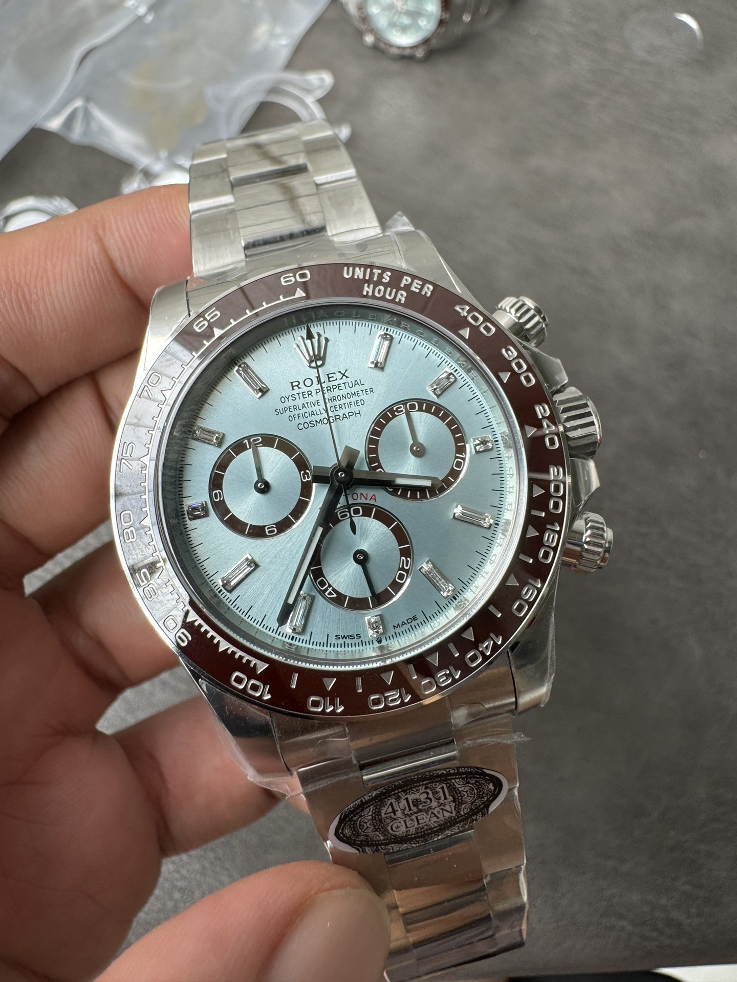 Victory Factory Daytona 126506 ICE Blue Dial With Diamonds Markers Brown Ceramic Bezel SH4131 Movement 72 Hours PR 08 Clean Factory Daytona 126506 ICE Blue Dial With Diamonds Markers Brown Ceramic Bezel SH4131 Movement 72 Hours PR 08
