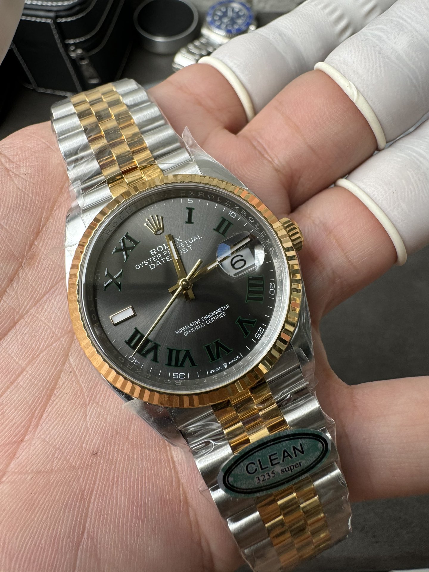 Victory Factory Rolex Datejust Wimbledon 36mm 126233 Grey Dial with Roma Markers Two Tone Yellow Gold Oystersteel Bracelet 05 Clean Factory Rolex Datejust Wimbledon 36mm 126233 Grey Dial with Roma Markers Two Tone Yellow Gold Oystersteel Bracelet 05