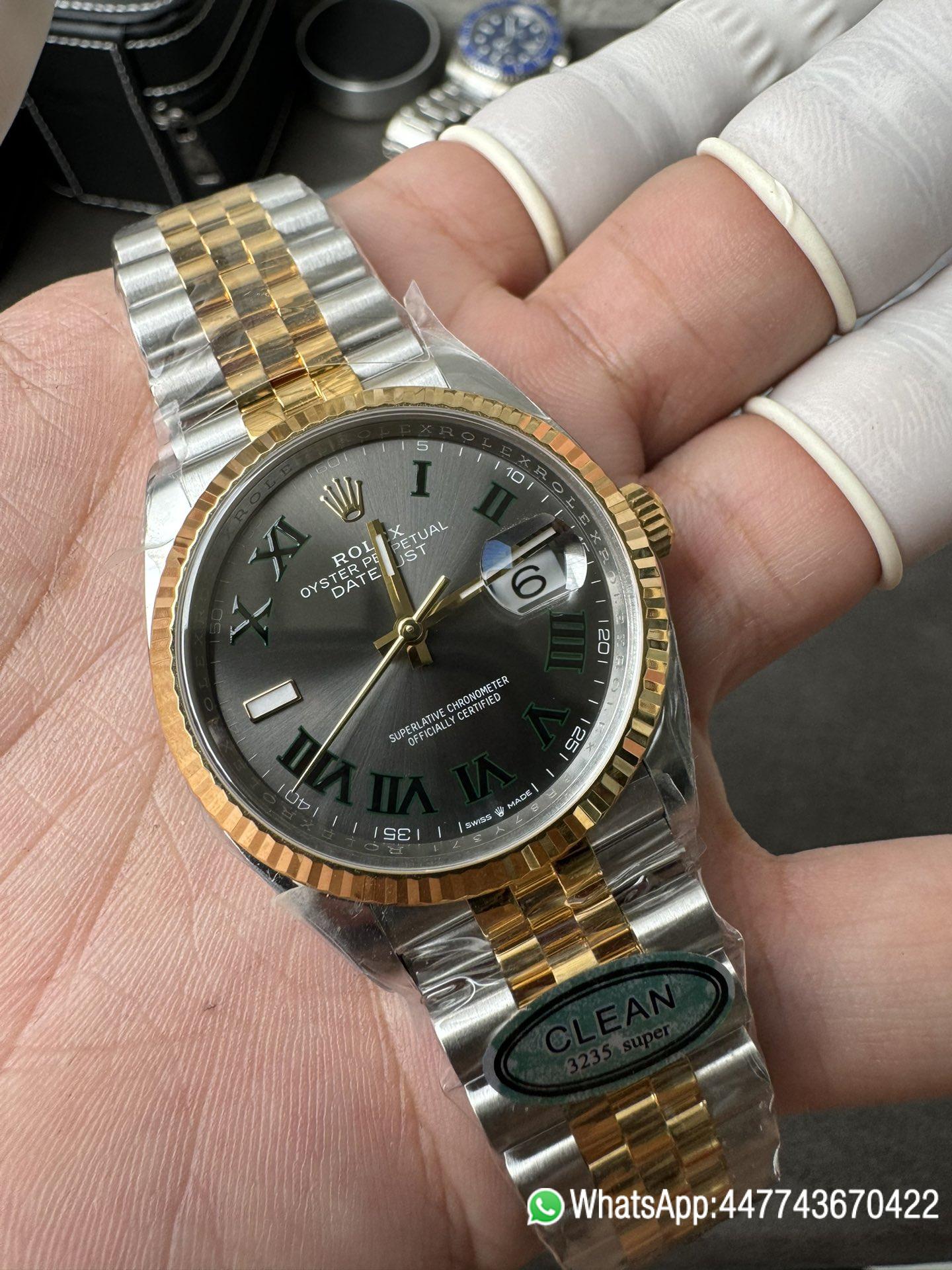 Victory Factory Rolex Datejust Wimbledon 36mm 126233 Grey Dial with Roma Markers Two Tone Yellow Gold Oystersteel Bracelet 05 Clean Factory Rolex Datejust Wimbledon 36mm 126233 Grey Dial with Roma Markers Two Tone Yellow Gold Oystersteel Bracelet 05