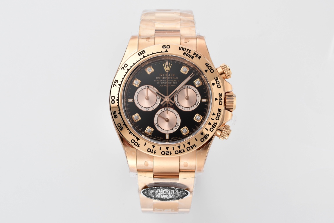 Victory Factory Daytona 126505 Rose Gold Case Bracelet Bright Black and Sundust Set with Diamonds Dial SH4131 Movement 01 Clean Factory Daytona 126505 Rose Gold Case Bracelet Bright Black and Sundust Set with Diamonds Dial SH4131 Movement 01
