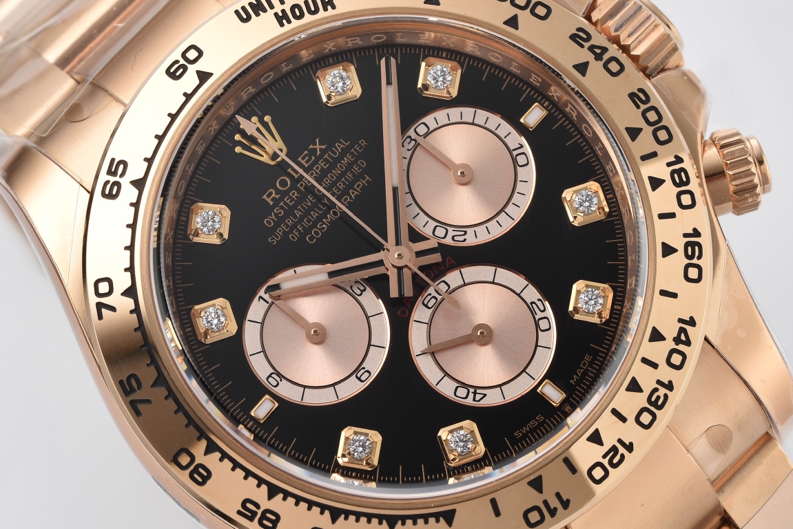 Victory Factory Daytona 126505 Rose Gold Case Bracelet Bright Black and Sundust Set with Diamonds Dial SH4131 Movement 03 Clean Factory Daytona 126505 Rose Gold Case Bracelet Bright Black and Sundust Set with Diamonds Dial SH4131 Movement 03