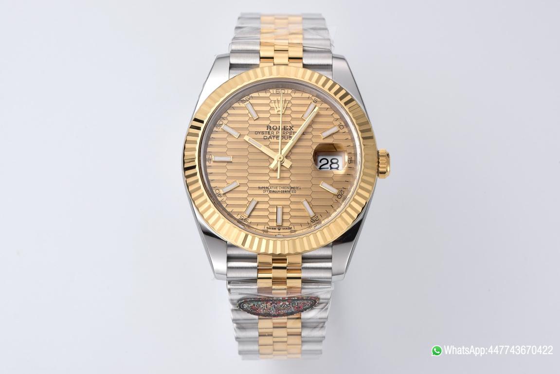 Victory Factory Datejust 126333 41mm Yellow Gold Fluted Textured Dial with Stick Markers Yellow Gold Bezel 3235 Movement Two Tone Jubilee Bracelet 01 Clean Factory Datejust 126333 41mm Yellow Gold Fluted Textured Dial with Stick Markers Yellow Gold Bezel 3235 Movement Two Tone Jubilee Bracelet 01