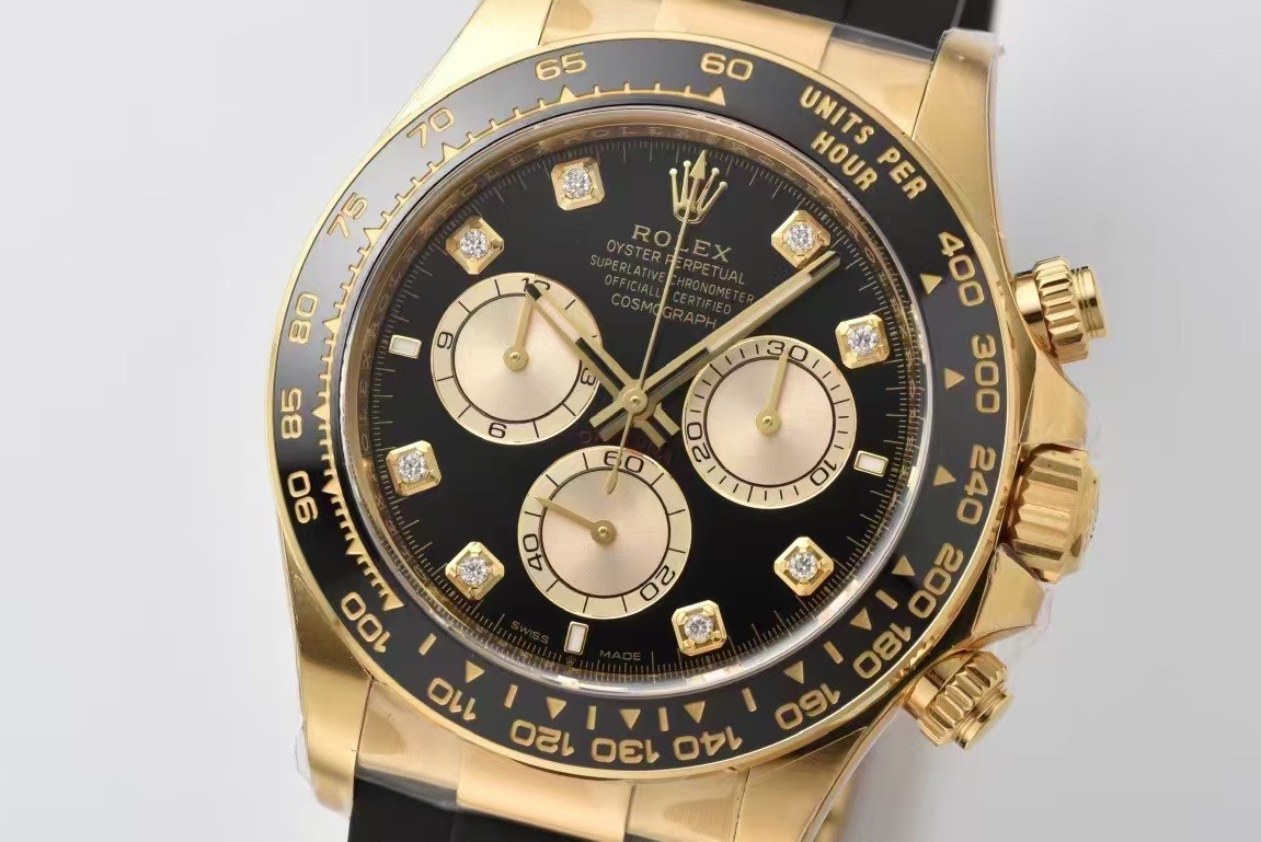 Victory Factory Daytona 126518 Black Dial with Diamonds Markers Yellow Gold Case Black Ceramic Bezel SH4131 Movement Oysterflex Strap 02 Clean Factory Daytona 126518 Black Dial with Diamonds Markers Yellow Gold Case Black Ceramic Bezel SH4131 Movement Oysterflex Strap 02