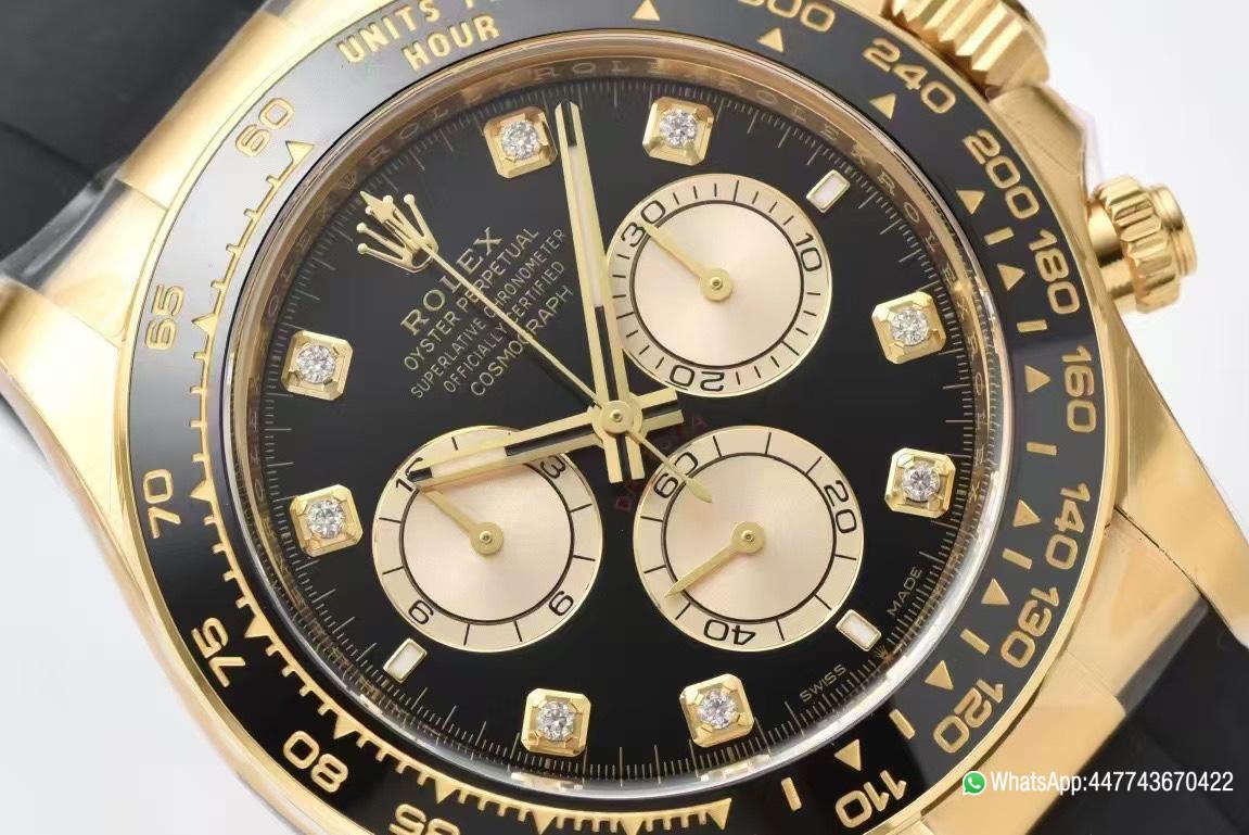 Victory Factory Daytona 126518 Black Dial with Diamonds Markers Yellow Gold Case Black Ceramic Bezel SH4131 Movement Oysterflex Strap 03 Clean Factory Daytona 126518 Black Dial with Diamonds Markers Yellow Gold Case Black Ceramic Bezel SH4131 Movement Oysterflex Strap 03