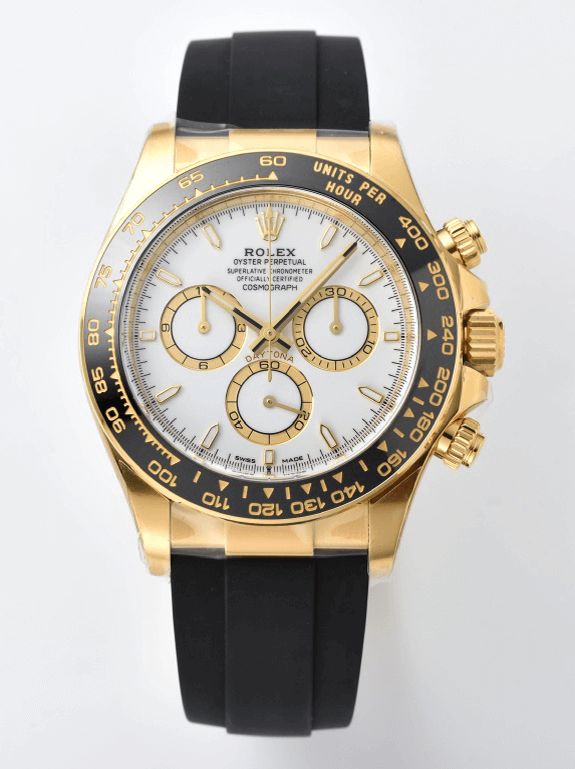 Victory Factory Daytona 126518 White Dial Yellow Gold Case Black Ceramic Bezel SH4131 Movement Oysterflex Strap 000 Clean Factory Daytona 126518 White Dial Yellow Gold Case Black Ceramic Bezel SH4131 Movement Oysterflex Strap 000