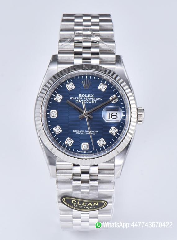 Victory Factory Datejust 126234 36mm Blue Motif Dial with Diamonds Markers 3235 Movement Jubilee Bracelet 00 Clean Factory Datejust 126234 36mm Blue Motif Dial with Diamonds Markers 3235 Movement Jubilee Bracelet 00